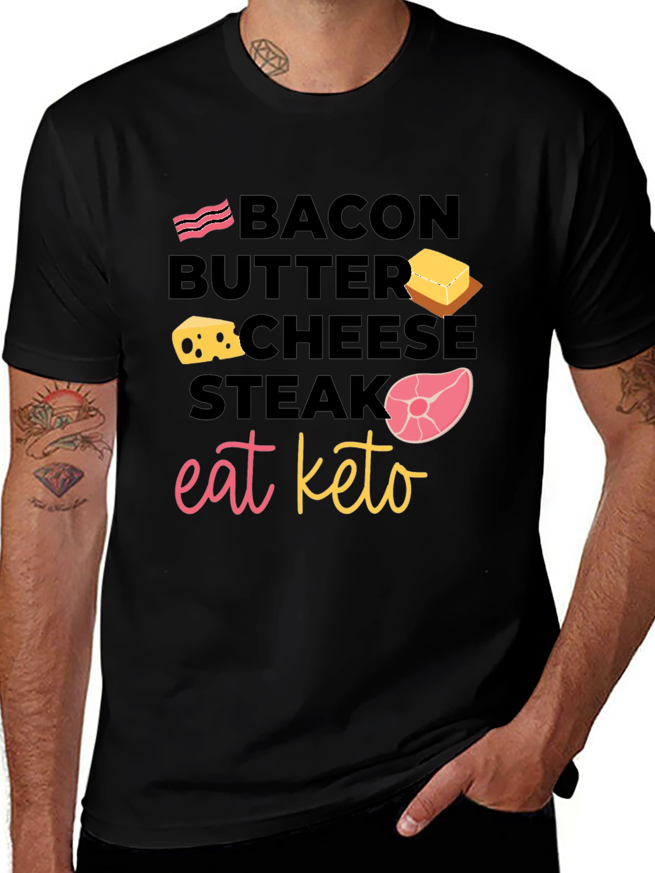 Eat Keto Food T-Shirt - Bacon Butter Cheese Steak