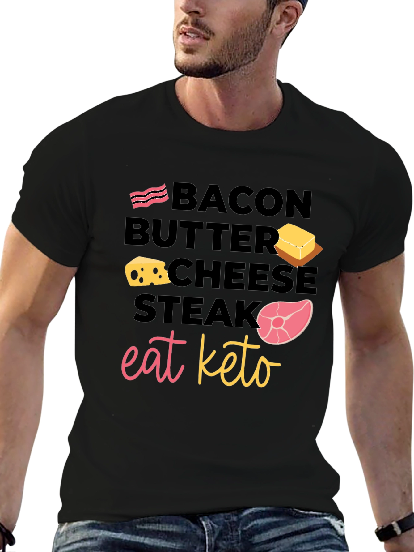 Eat Keto Food T-Shirt - Bacon Butter Cheese Steak