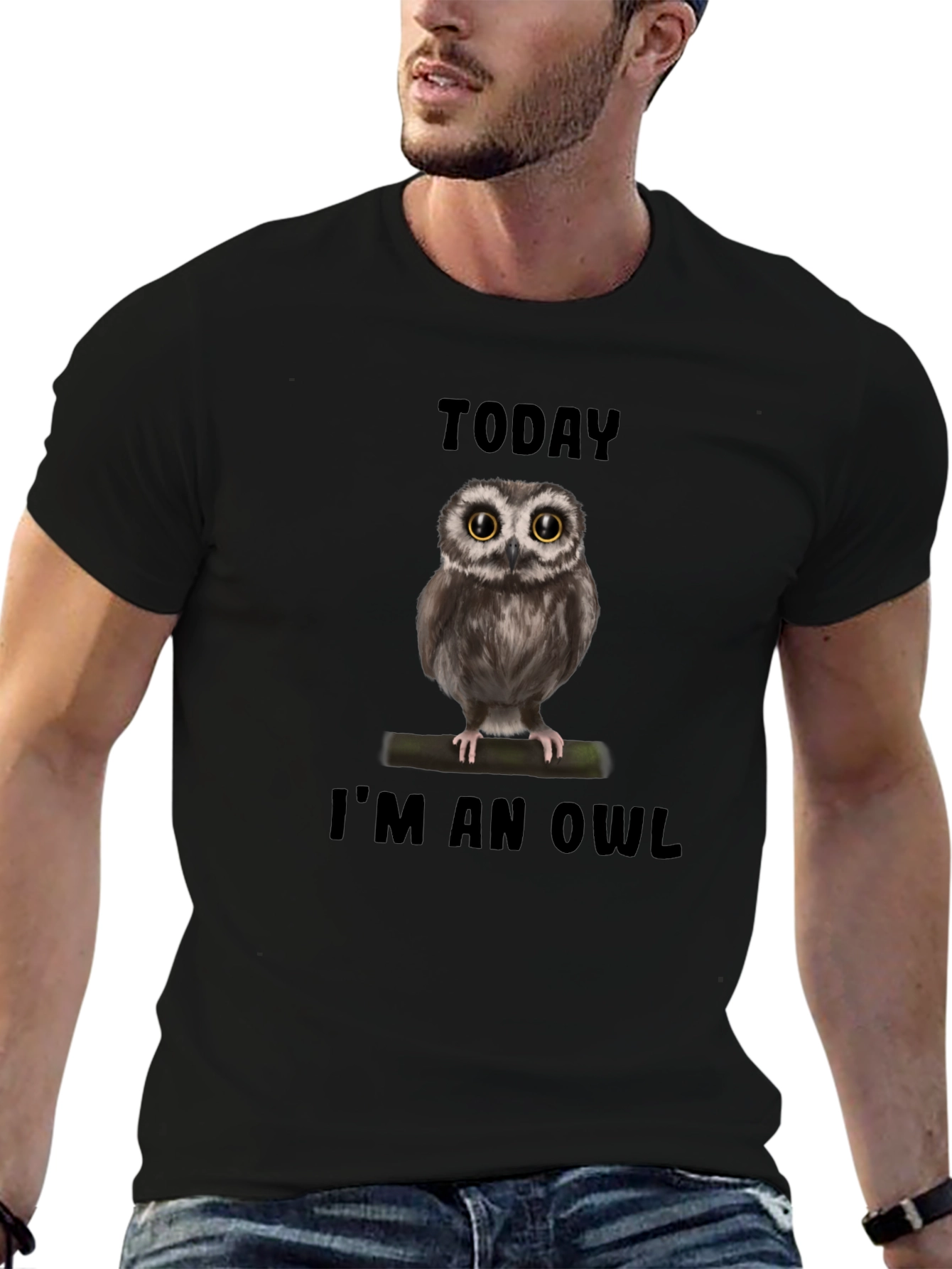 Today Im an Owl T-Shirt - Black Cotton Tee
