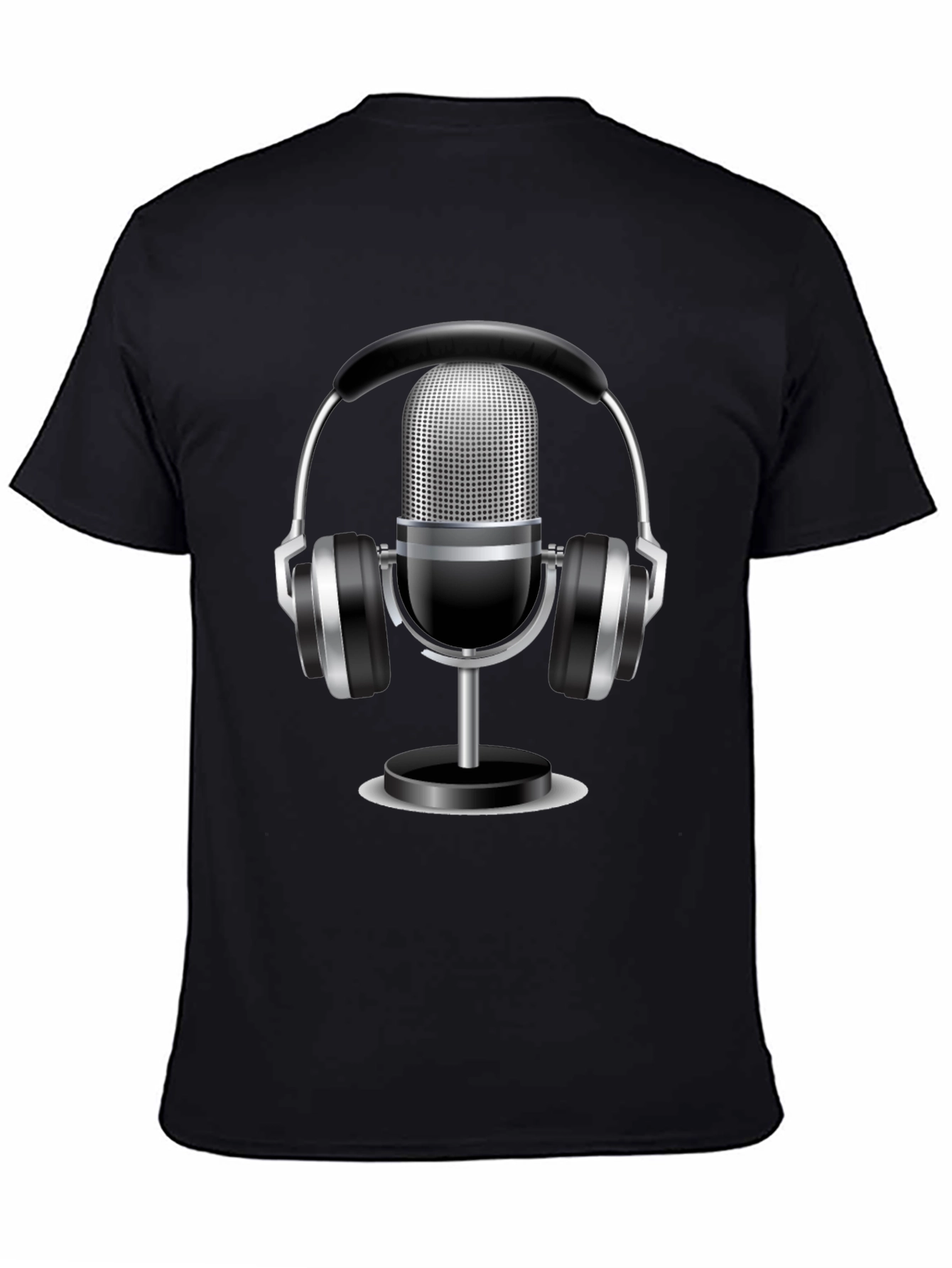 Podcast Ready: Black T-Shirt with Mic & Headphone Graphic