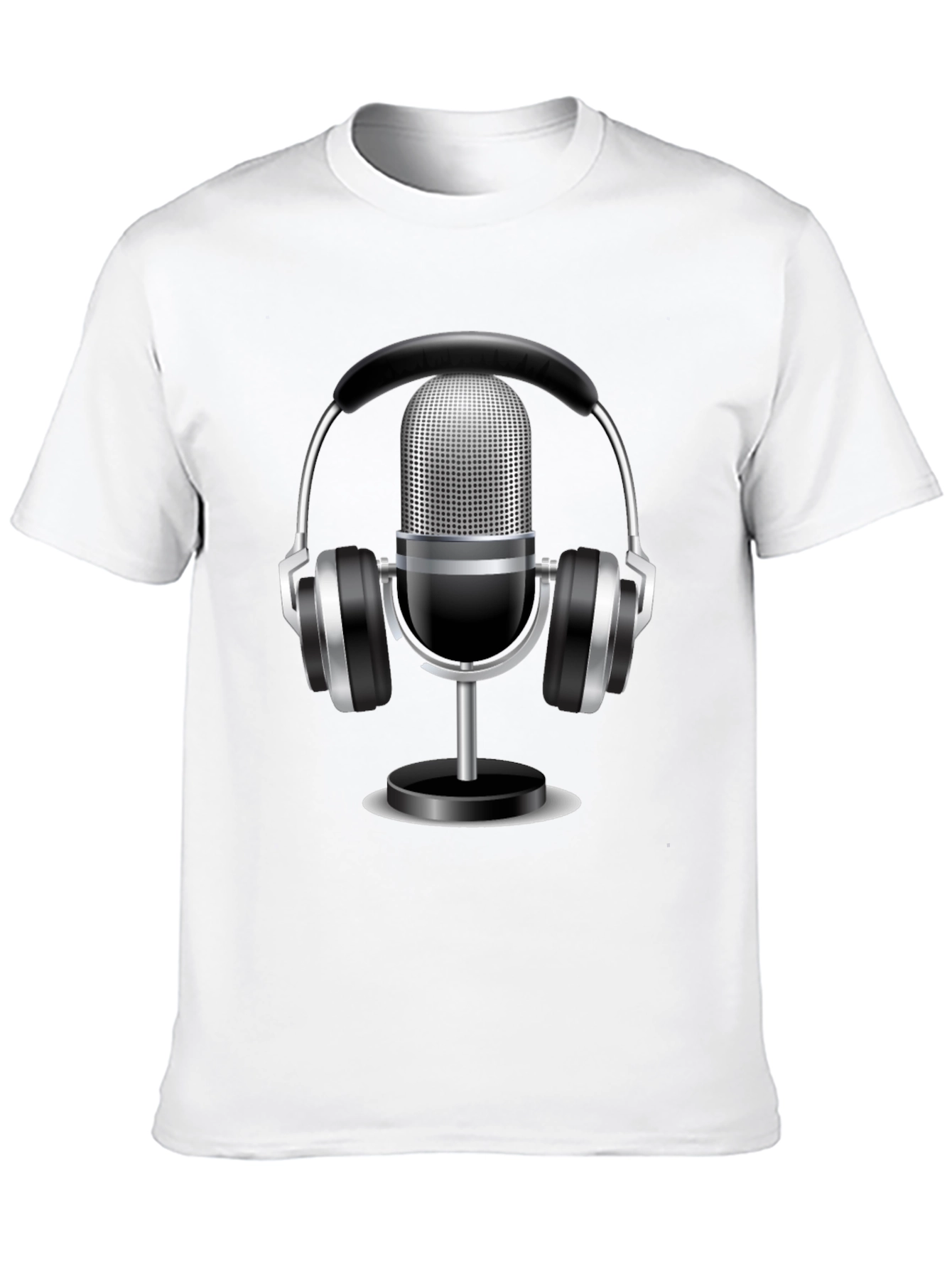 Podcast Ready: Black T-Shirt with Mic & Headphone Graphic