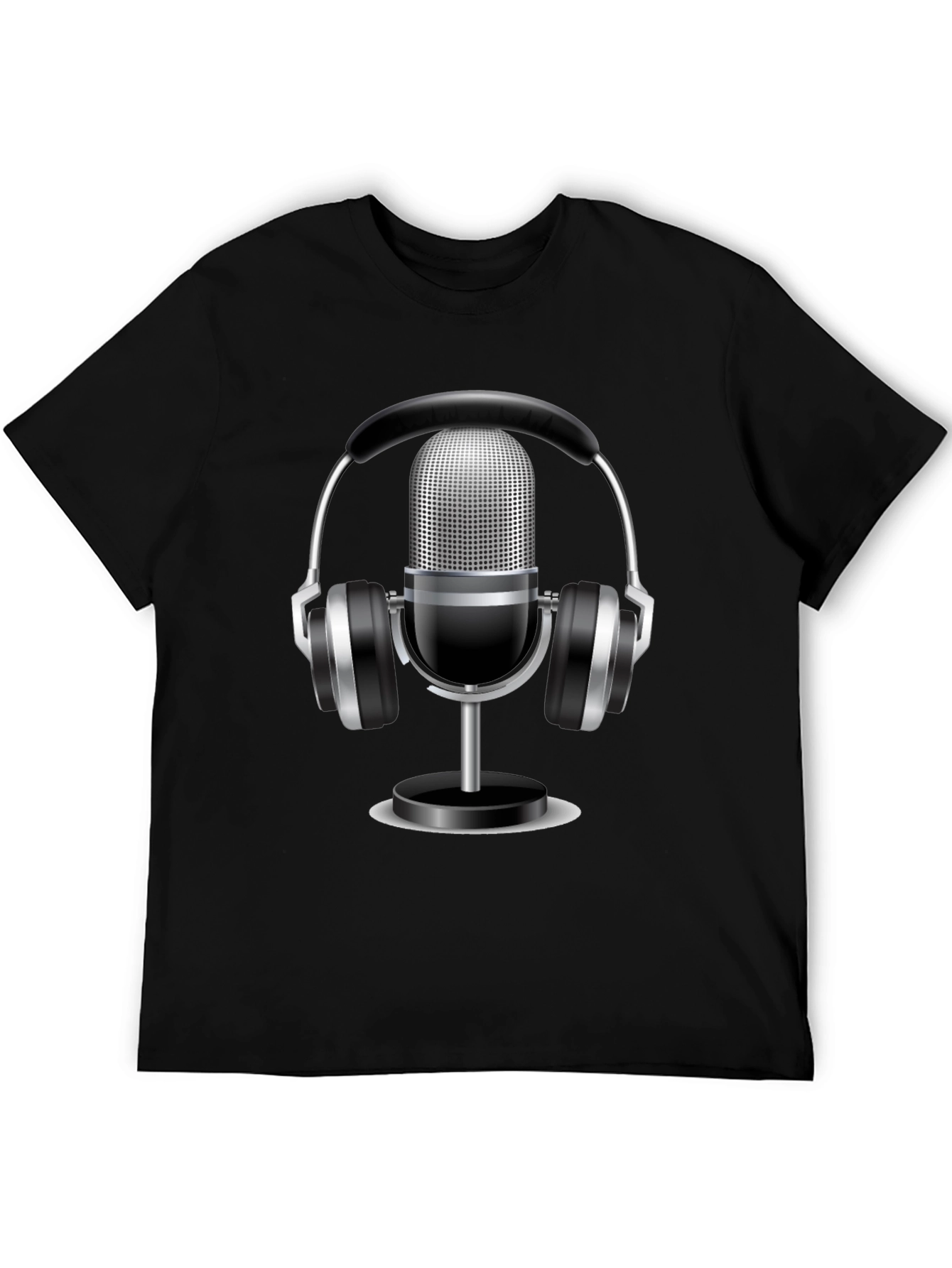 Podcast Ready: Black T-Shirt with Mic & Headphone Graphic