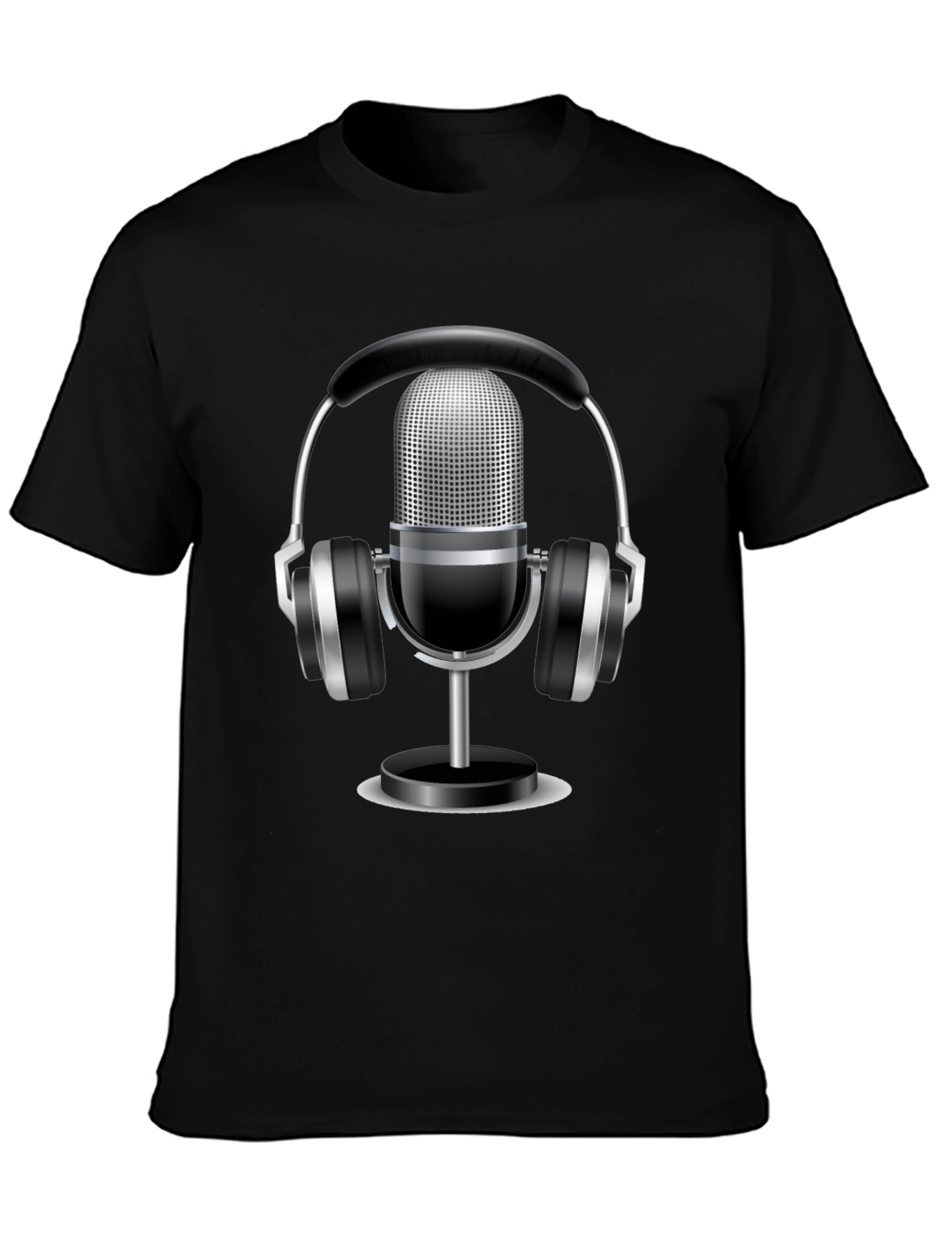 Podcast Ready: Black T-Shirt with Mic & Headphone Graphic