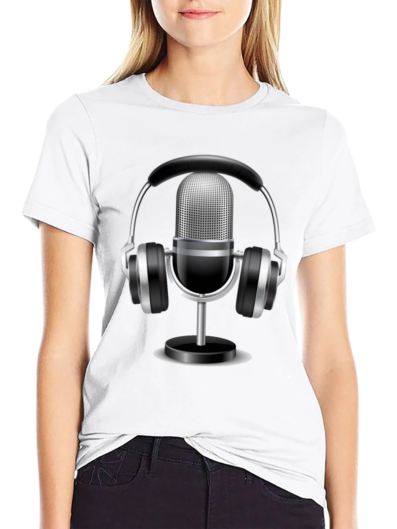 Podcast Ready: Black T-Shirt with Mic & Headphone Graphic