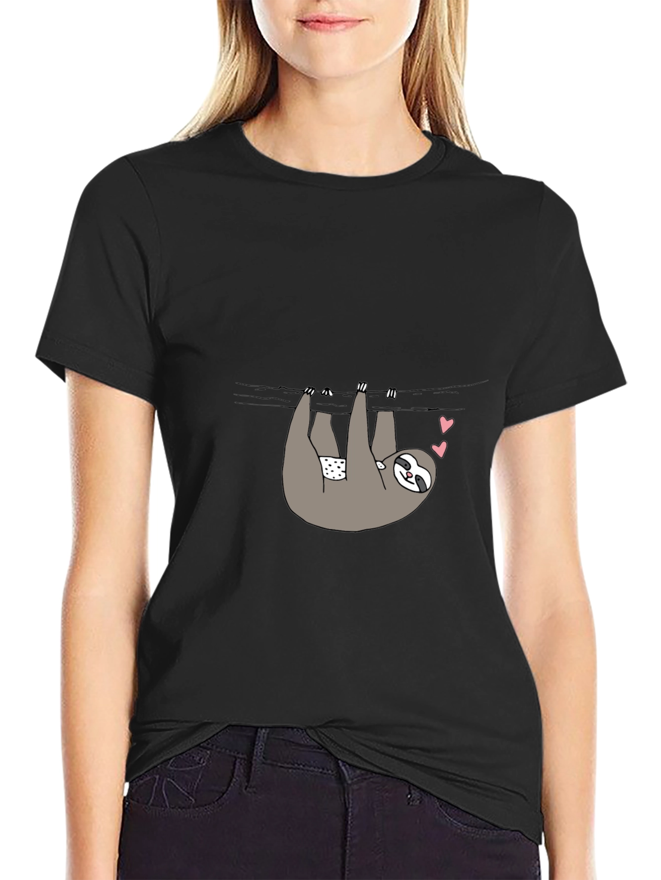 Sloth Heart Graphic T-Shirt - Black