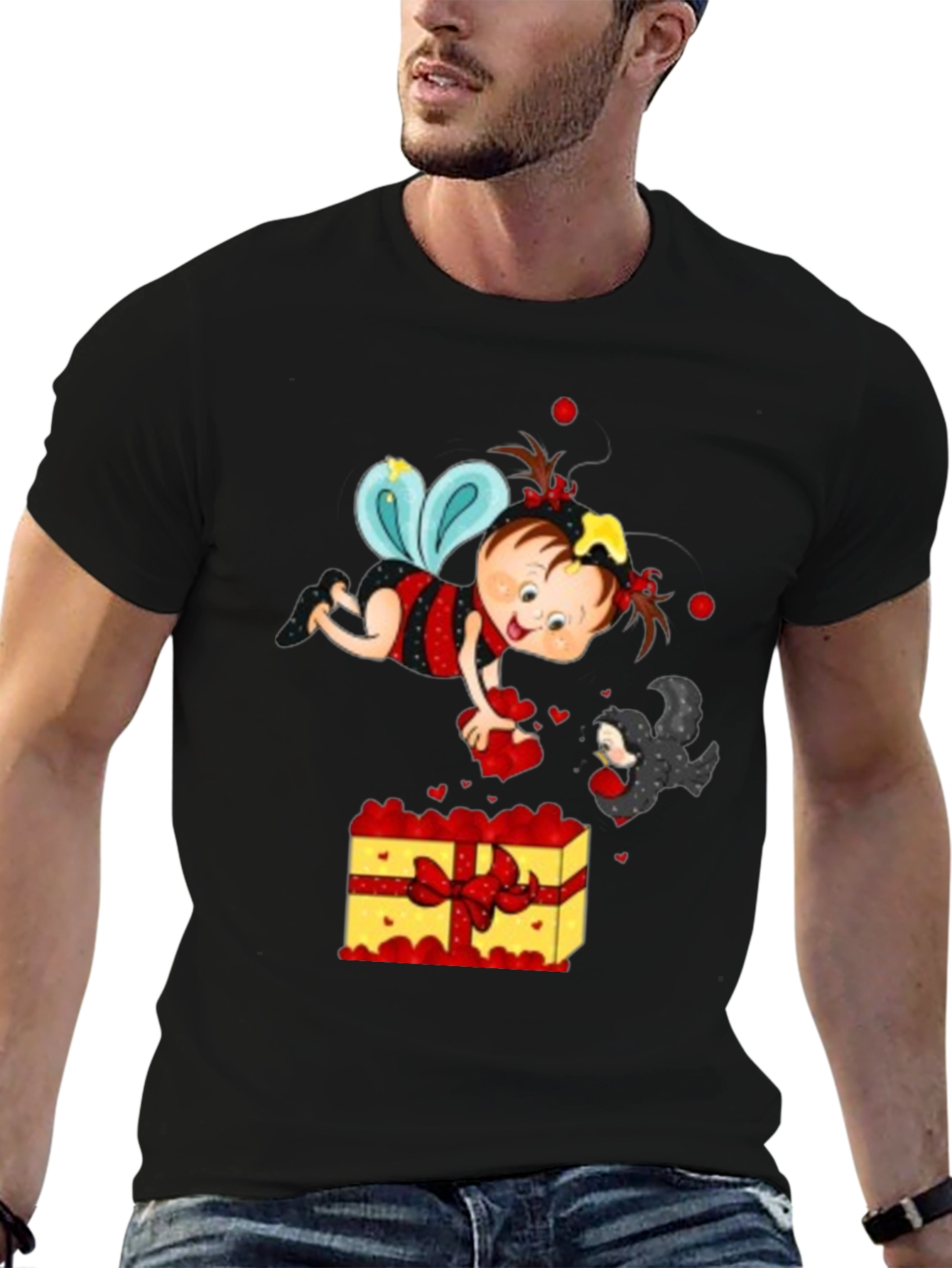 Cute Cartoon Graphic Print Black T-Shirt