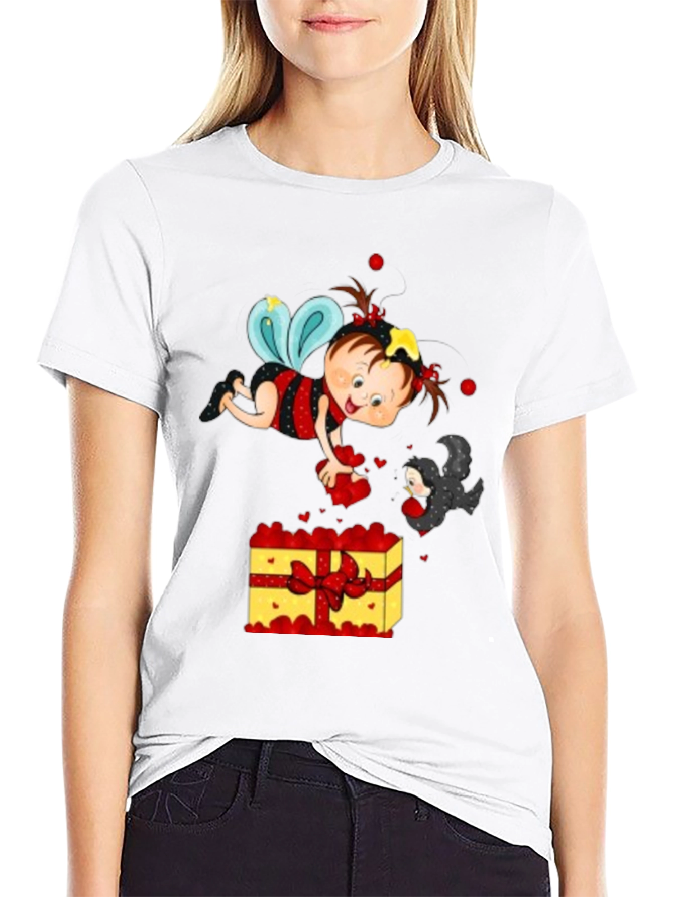 Cute Cartoon Graphic Print Black T-Shirt