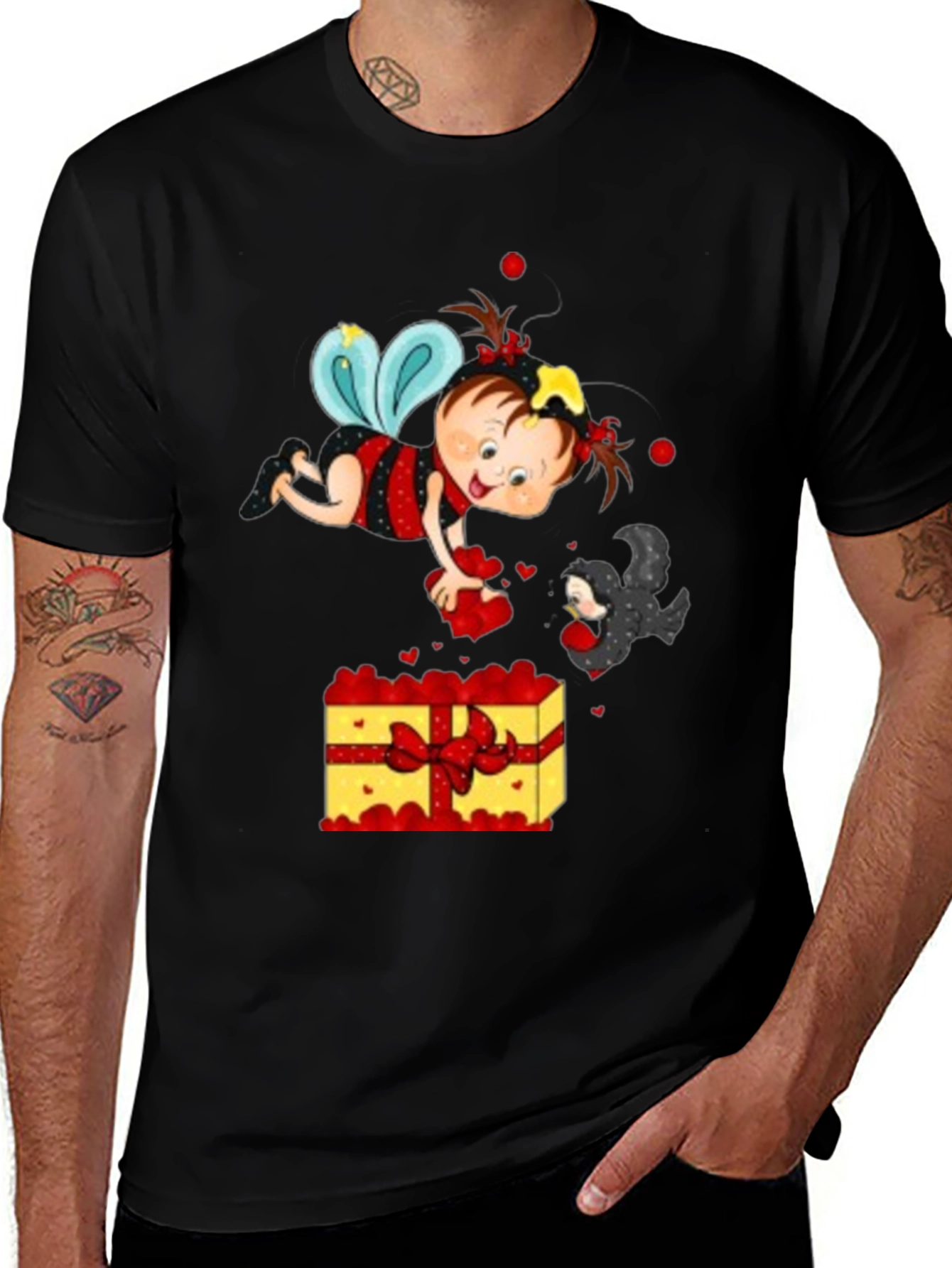 Cute Cartoon Graphic Print Black T-Shirt