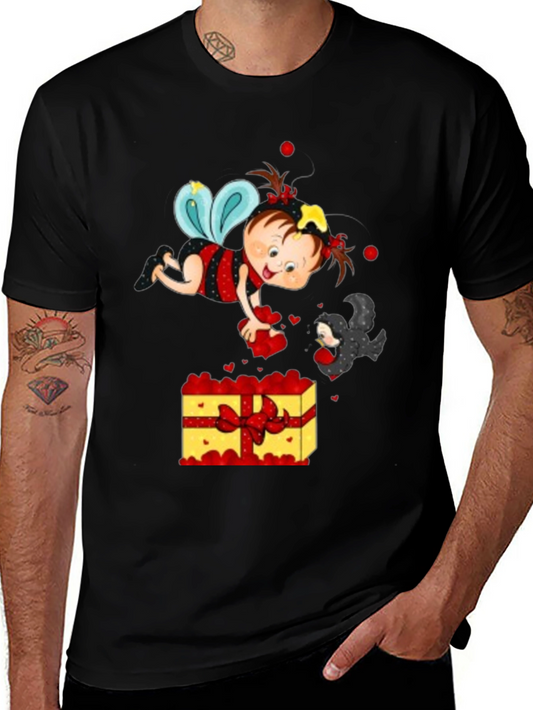 Cute Cartoon Graphic Print Black T-Shirt