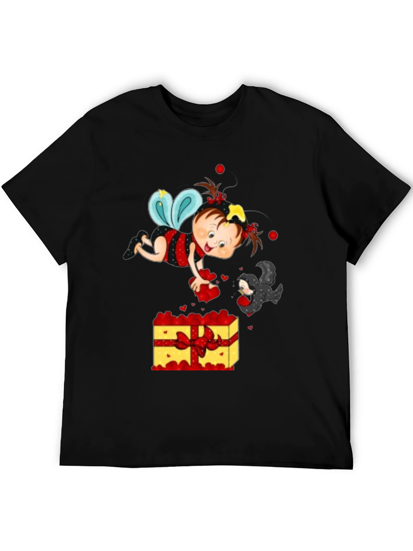 Cute Cartoon Graphic Print Black T-Shirt