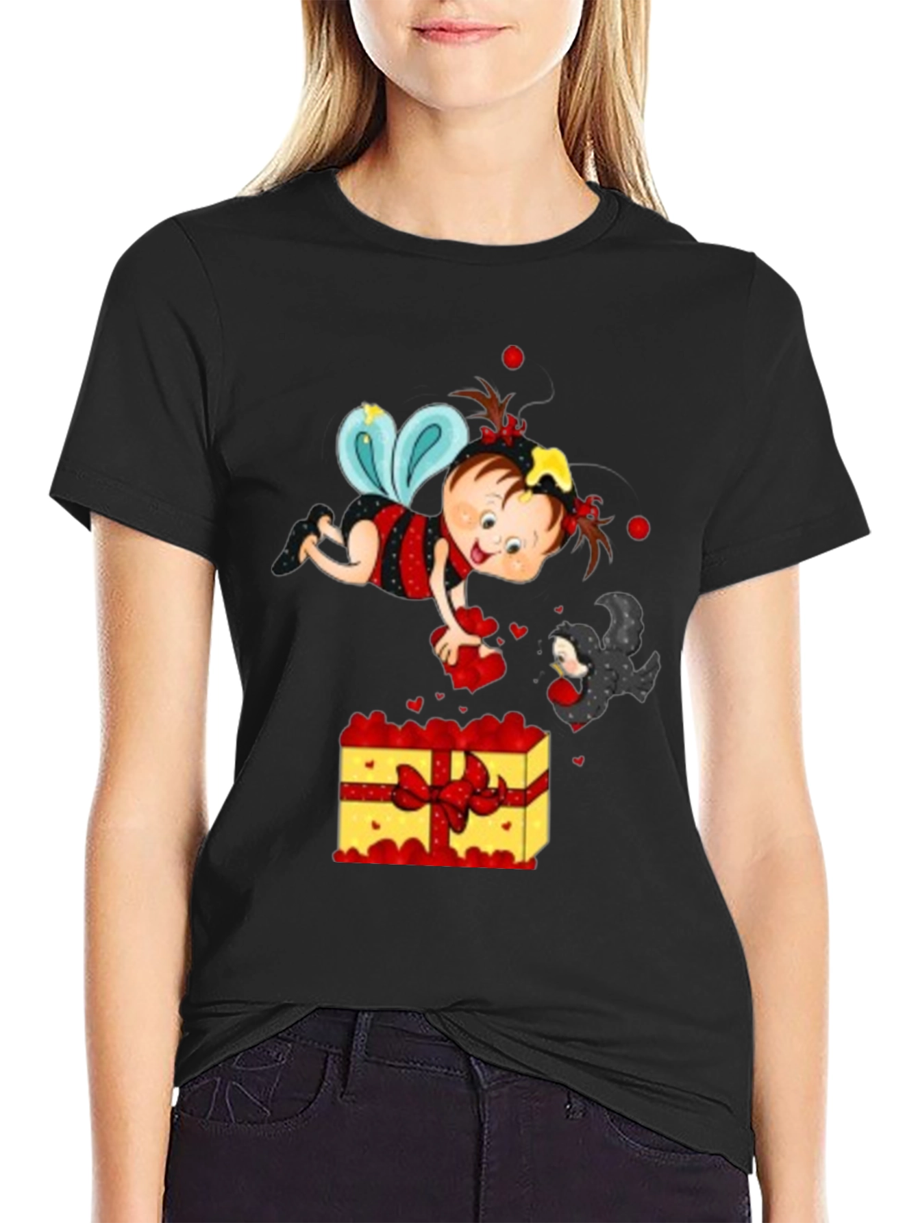 Cute Cartoon Graphic Print Black T-Shirt