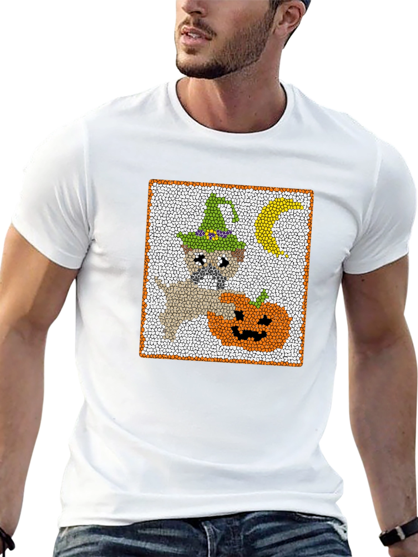 Halloween Pug T-Shirt - Pumpkin and Moon Graphic Tee