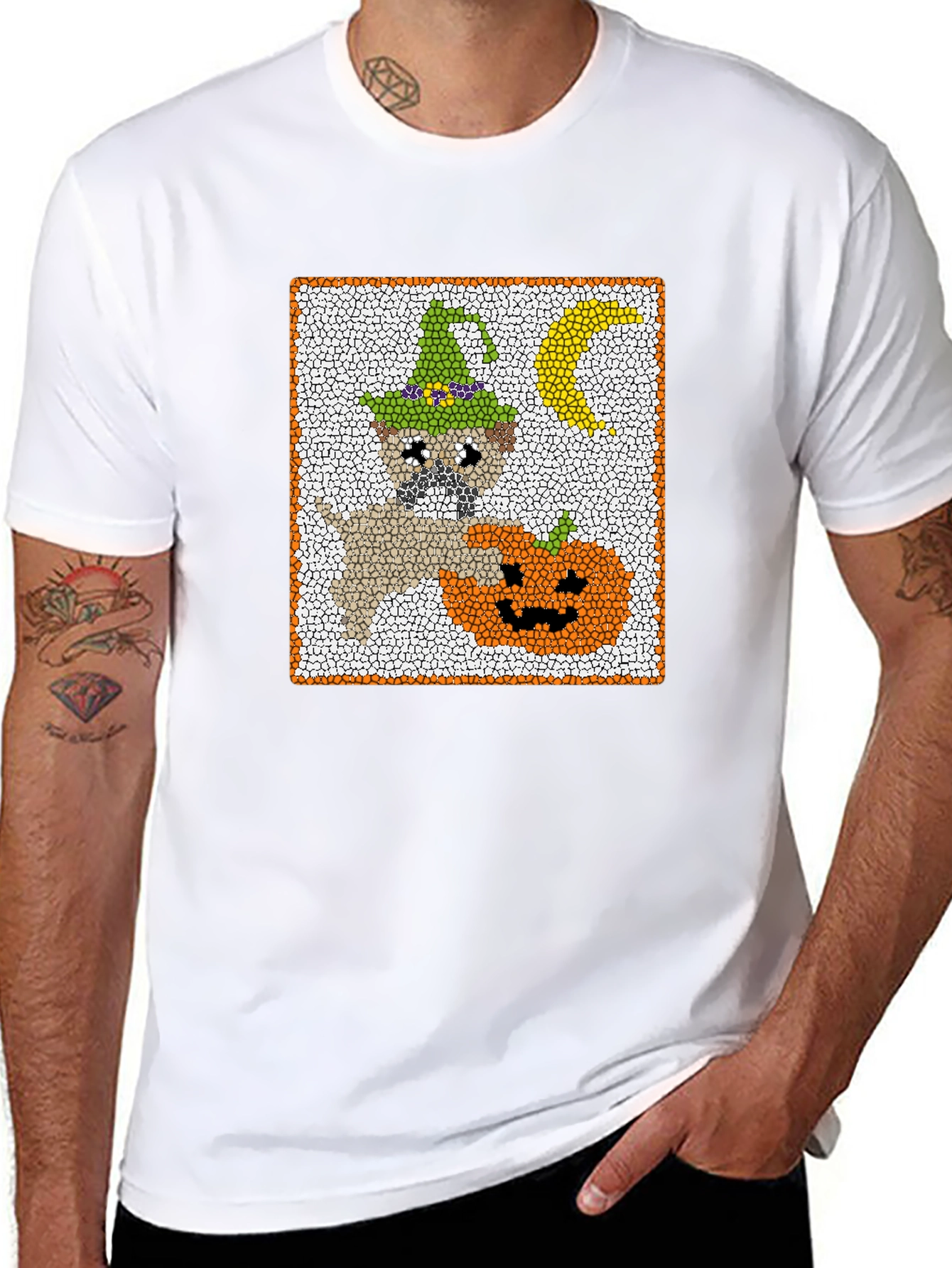 Halloween Pug T-Shirt - Pumpkin and Moon Graphic Tee