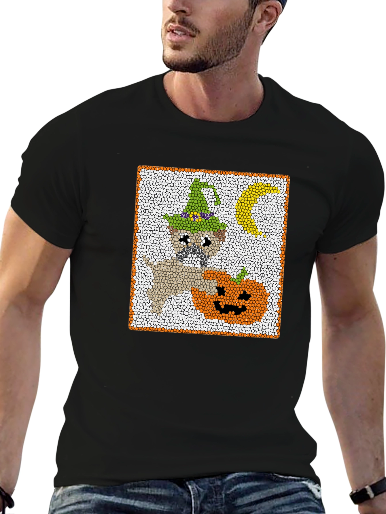 Halloween Pug T-Shirt - Pumpkin and Moon Graphic Tee
