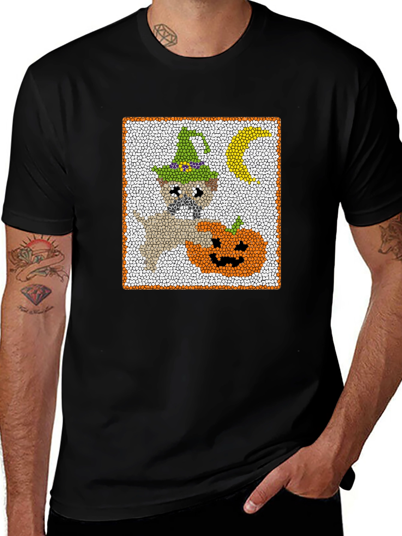 Halloween Pug T-Shirt - Pumpkin and Moon Graphic Tee