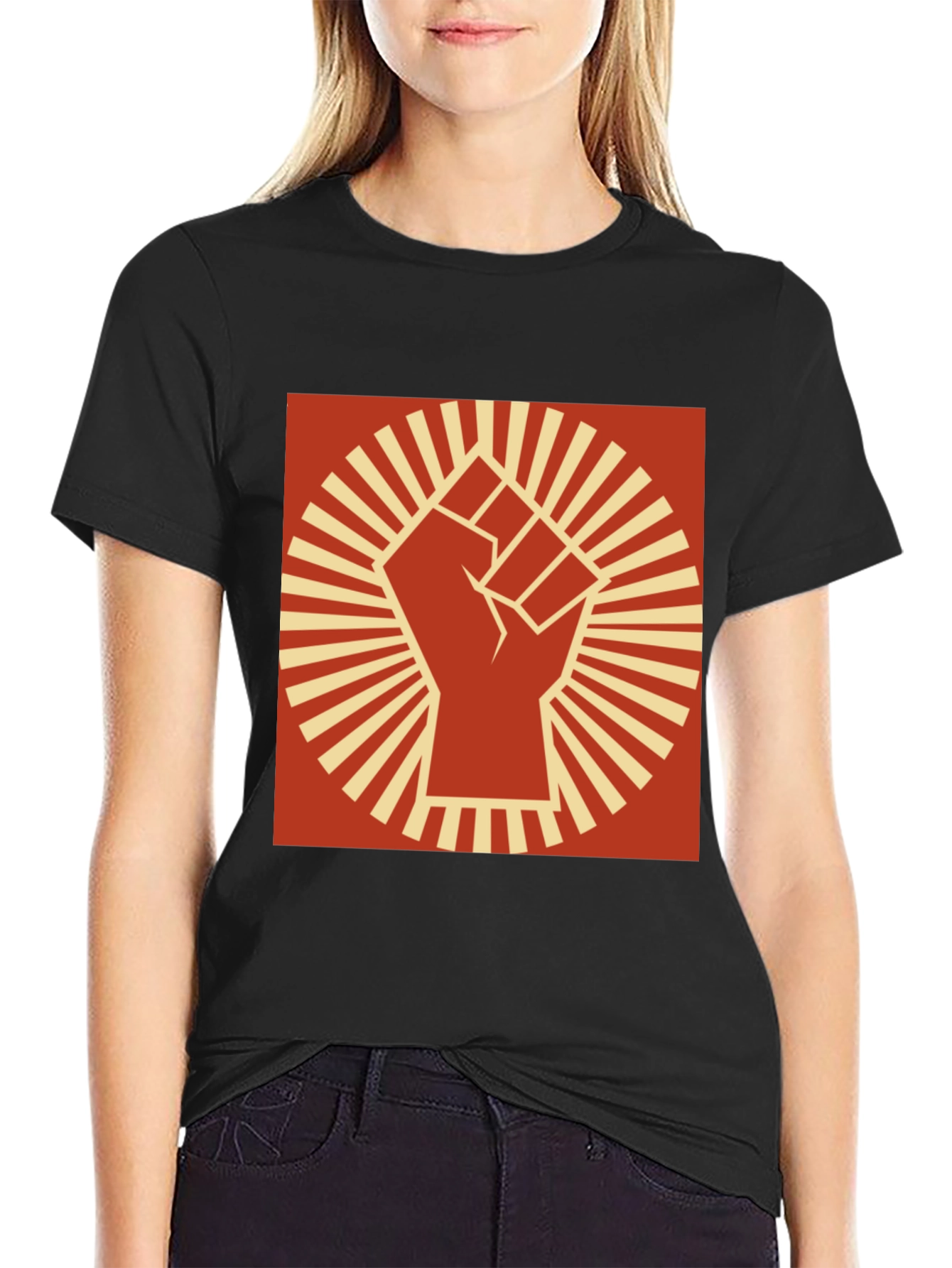 Fist Symbol Graphic Tee - Black Crew Neck