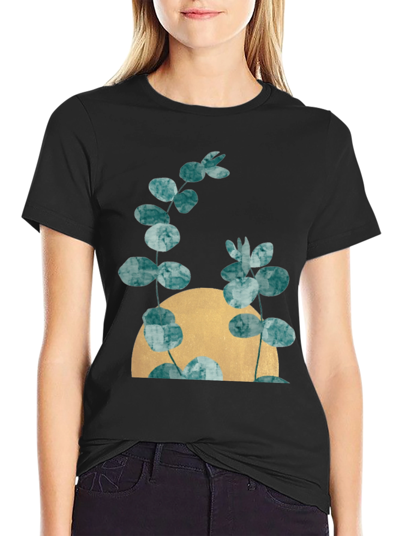 Botanical Moon Black T-Shirt - Modern Nature Tee