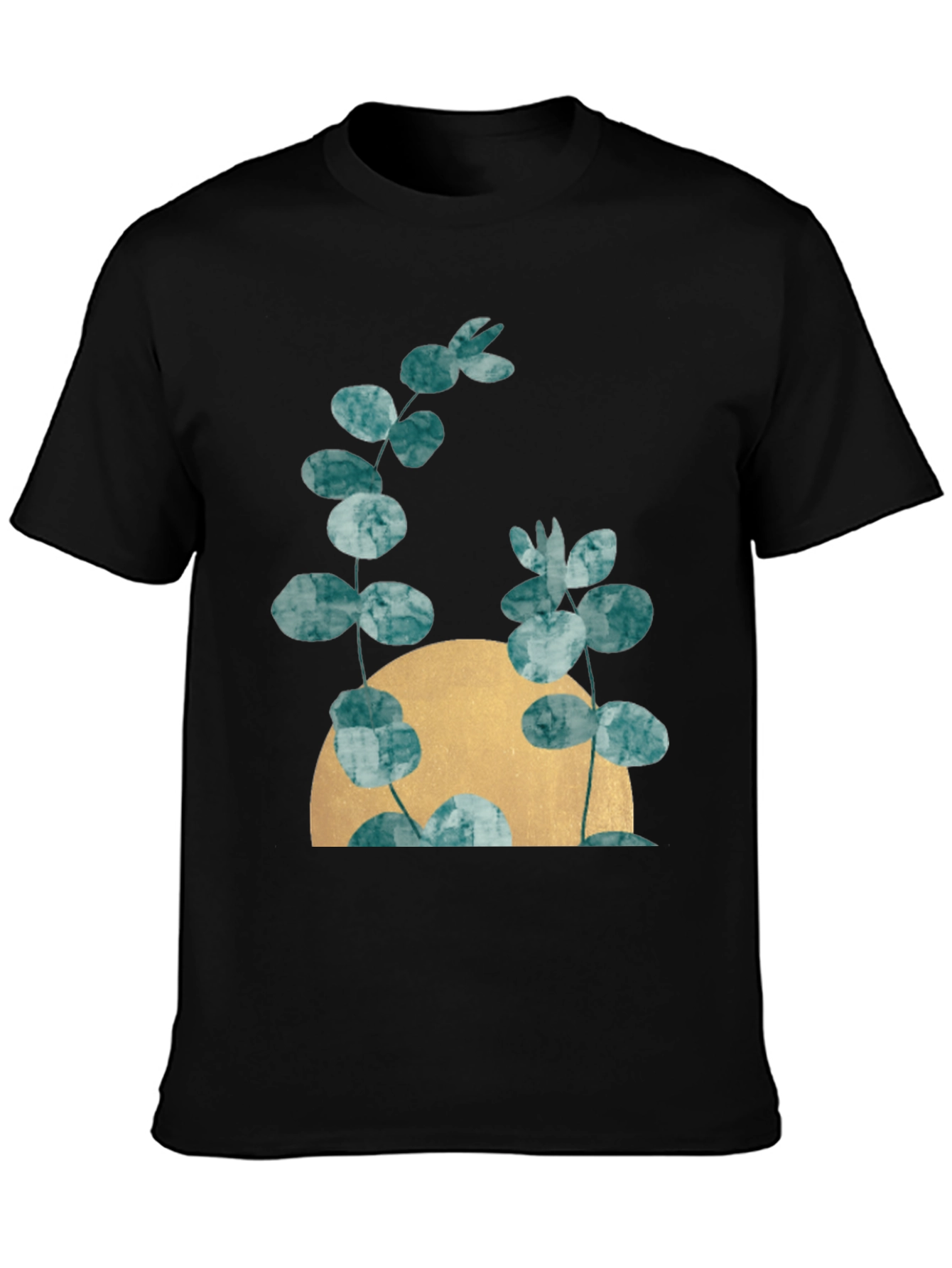 Botanical Moon Black T-Shirt - Modern Nature Tee
