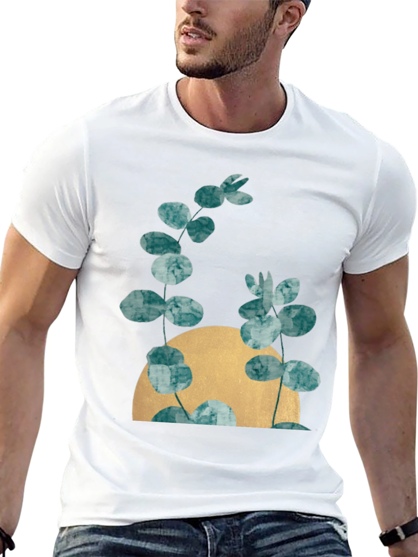 Botanical Moon Black T-Shirt - Modern Nature Tee