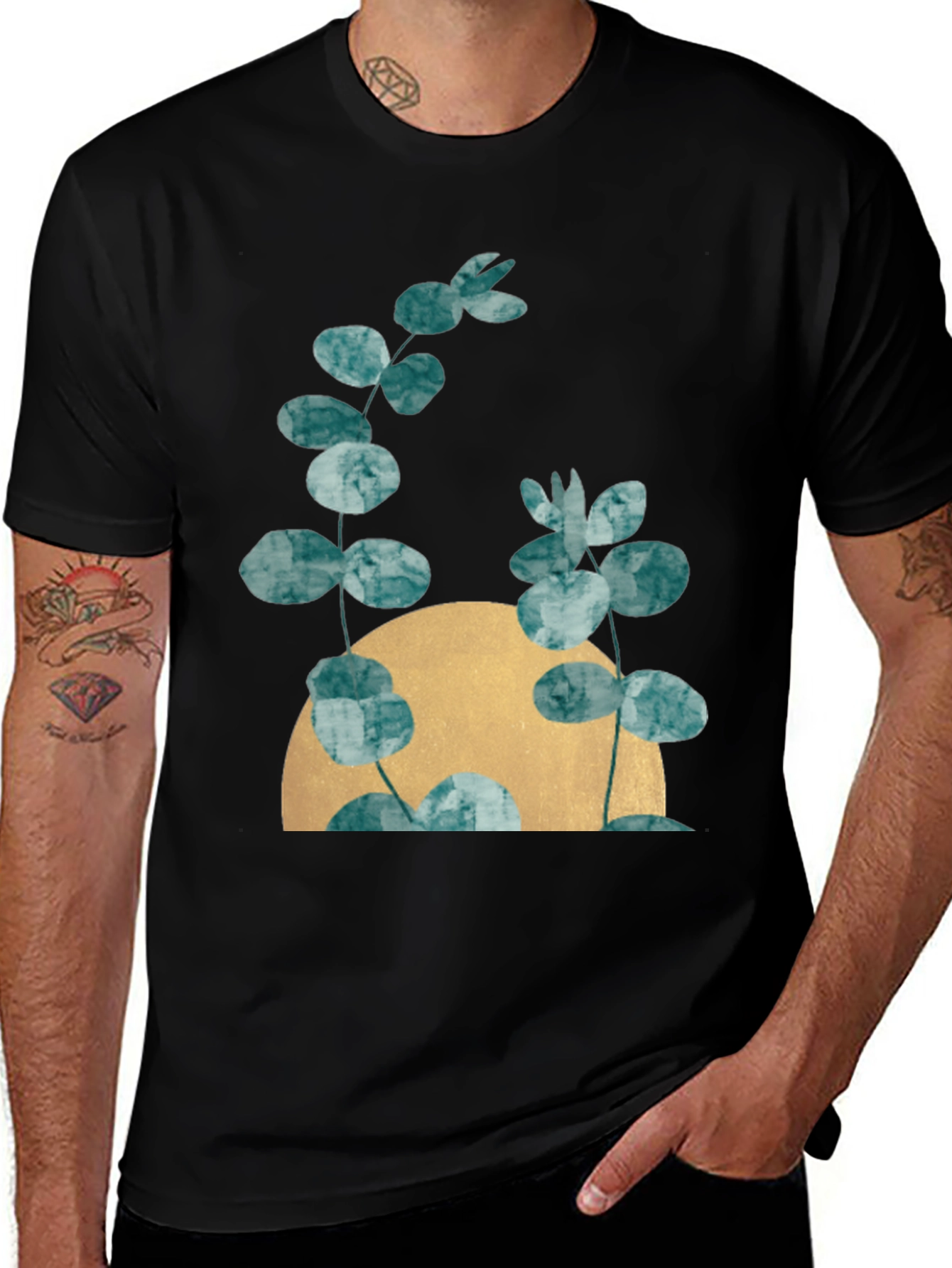 Botanical Moon Black T-Shirt - Modern Nature Tee
