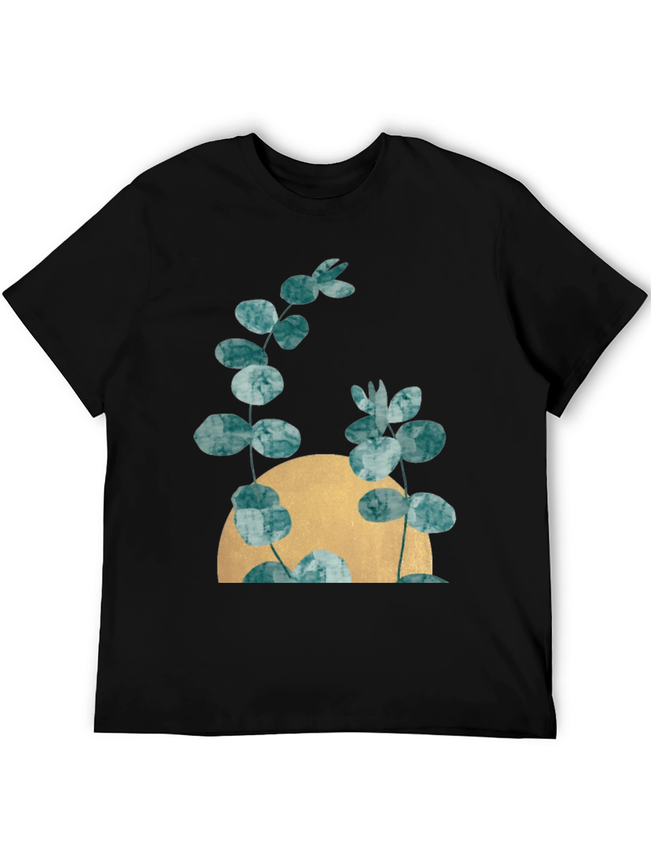Botanical Moon Black T-Shirt - Modern Nature Tee