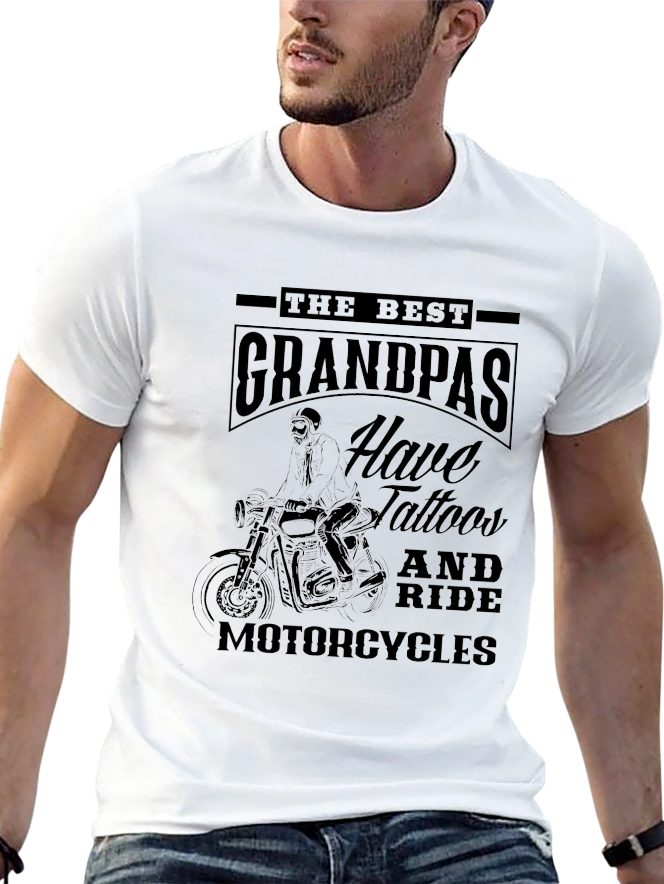 Tattooed Grandpa Motorcycle Graphic T-Shirt
