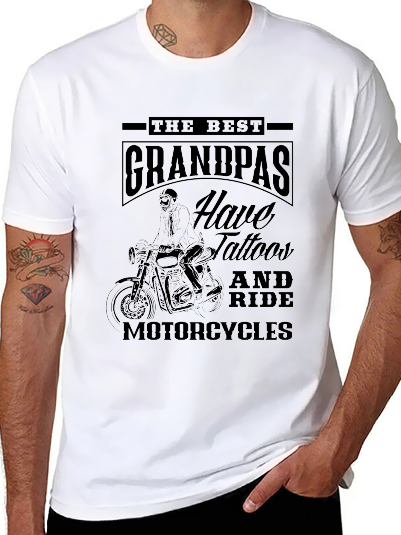 Tattooed Grandpa Motorcycle Graphic T-Shirt