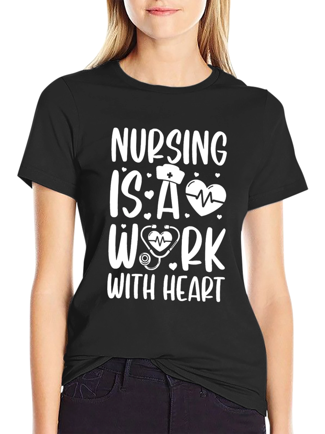 Nursing Is A Work With Heart Graphic T-Shirt