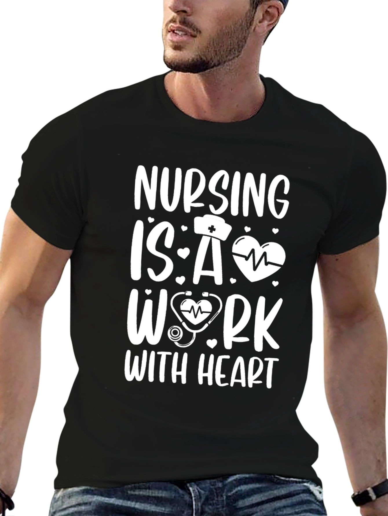 Nursing Is A Work With Heart Graphic T-Shirt
