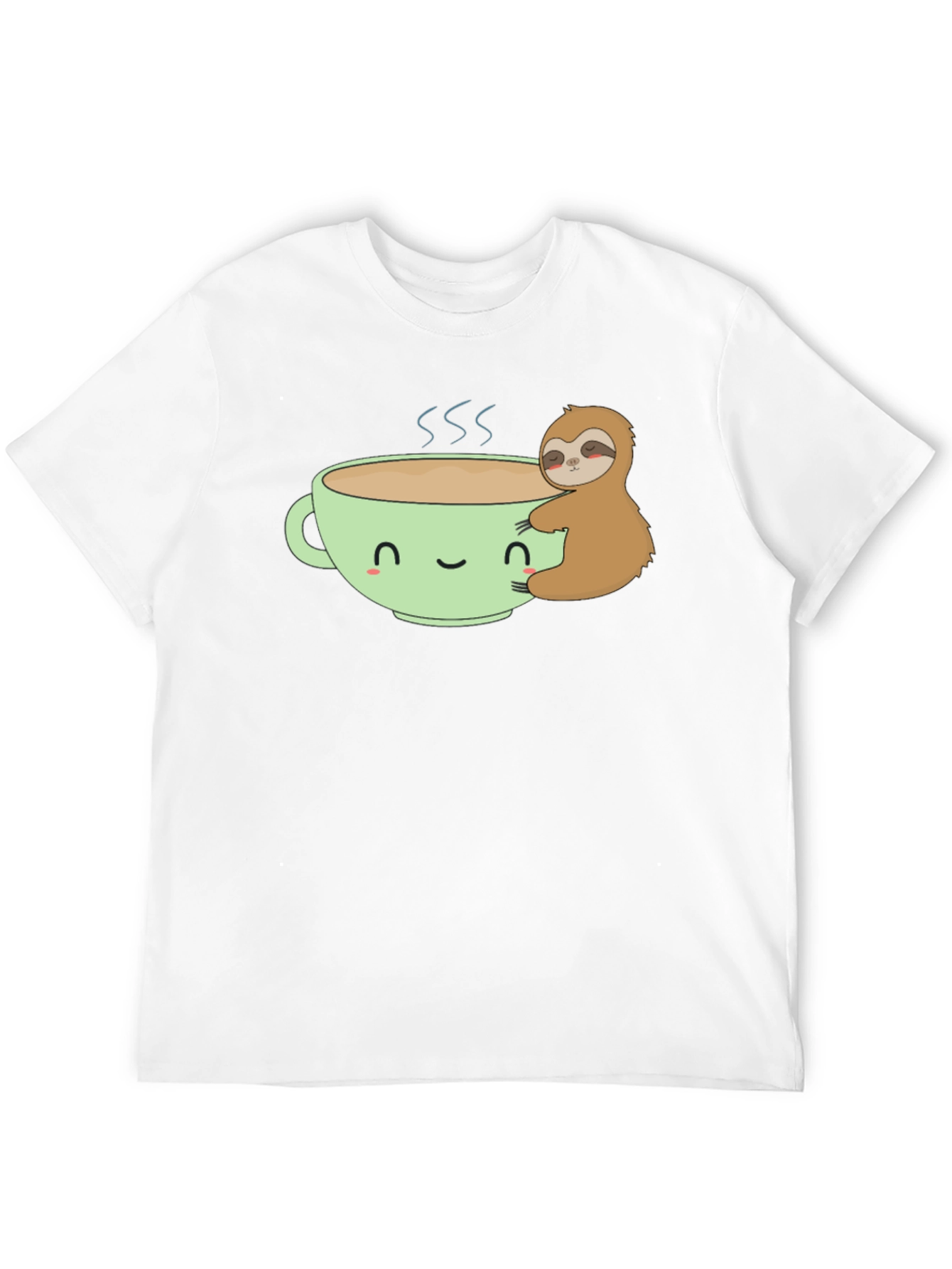 Sloth Hugging Coffee Cup Graphic T-Shirt