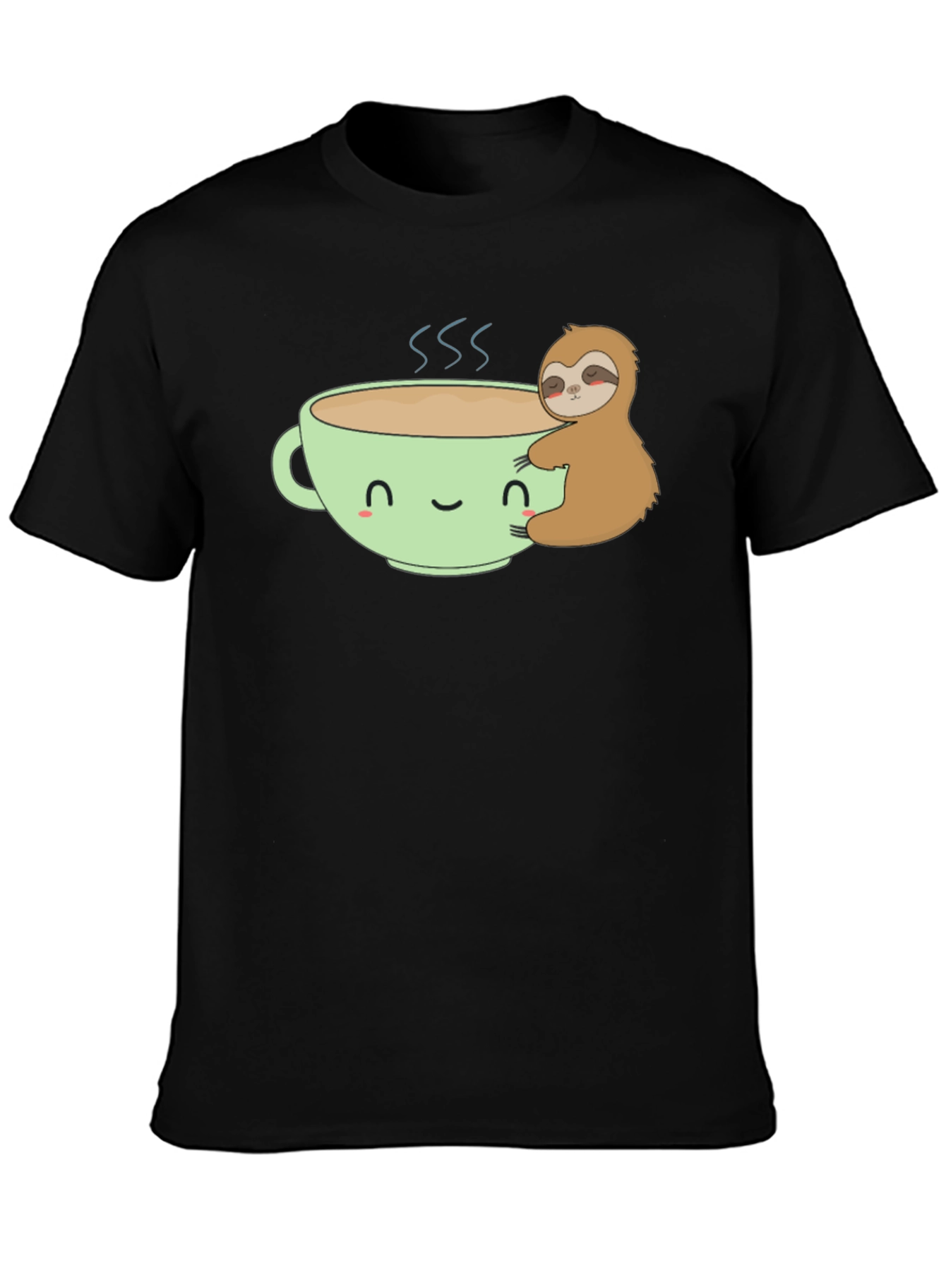 Sloth Hugging Coffee Cup Graphic T-Shirt