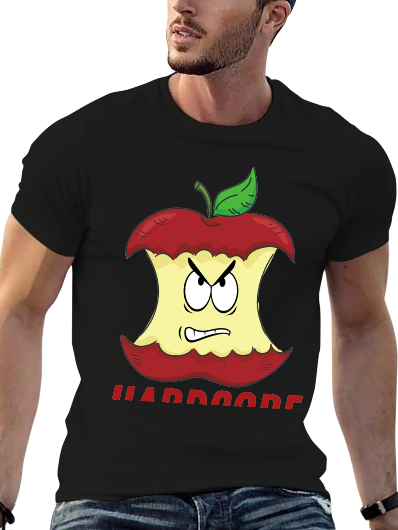 Hardcore Apple Cartoon Graphic T-Shirt