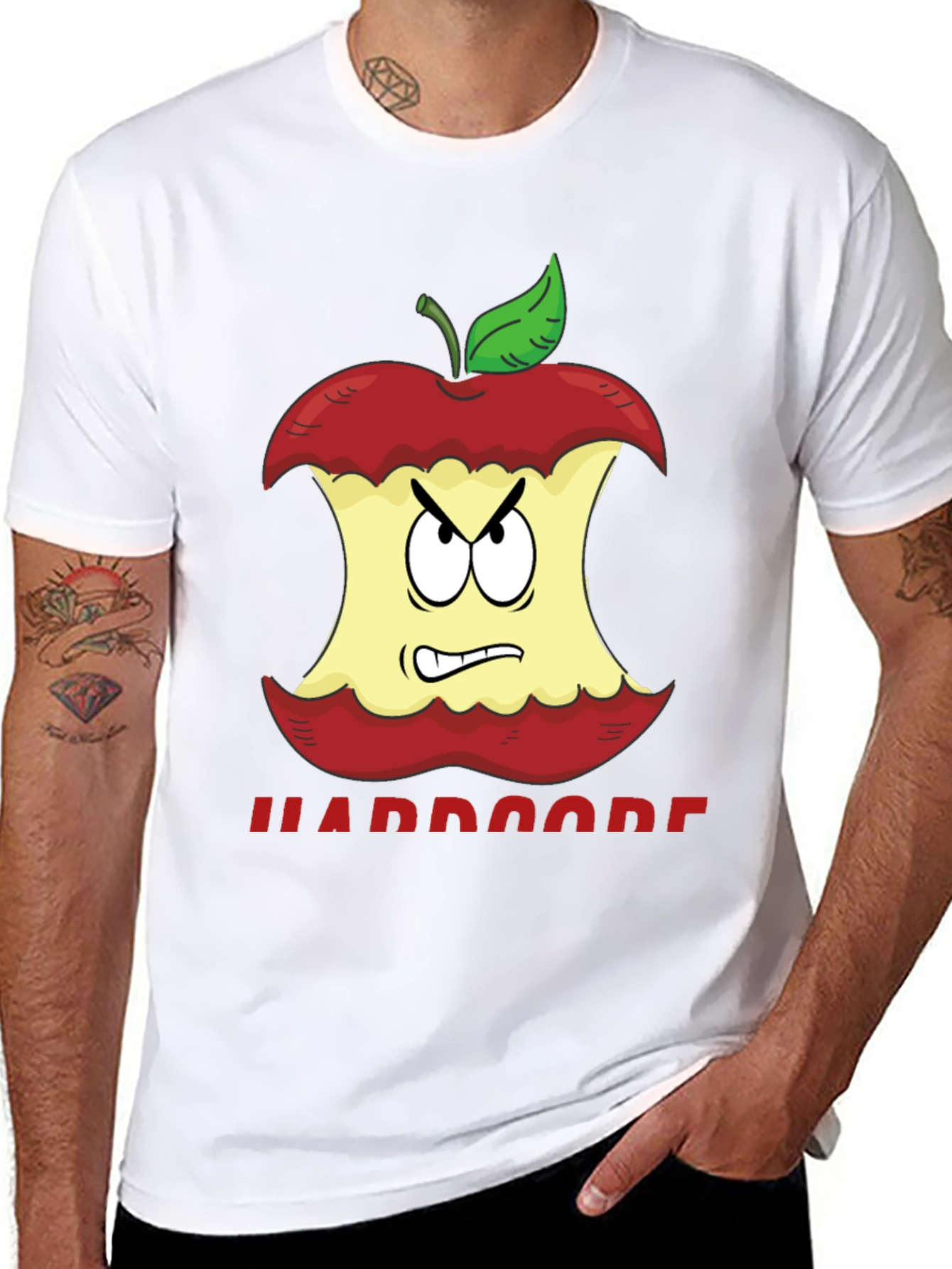 Hardcore Apple Cartoon Graphic T-Shirt