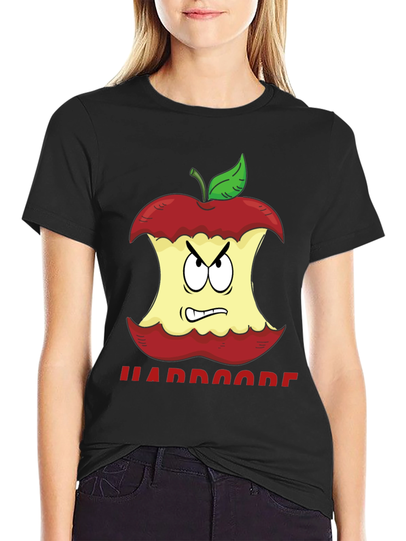 Hardcore Apple Cartoon Graphic T-Shirt