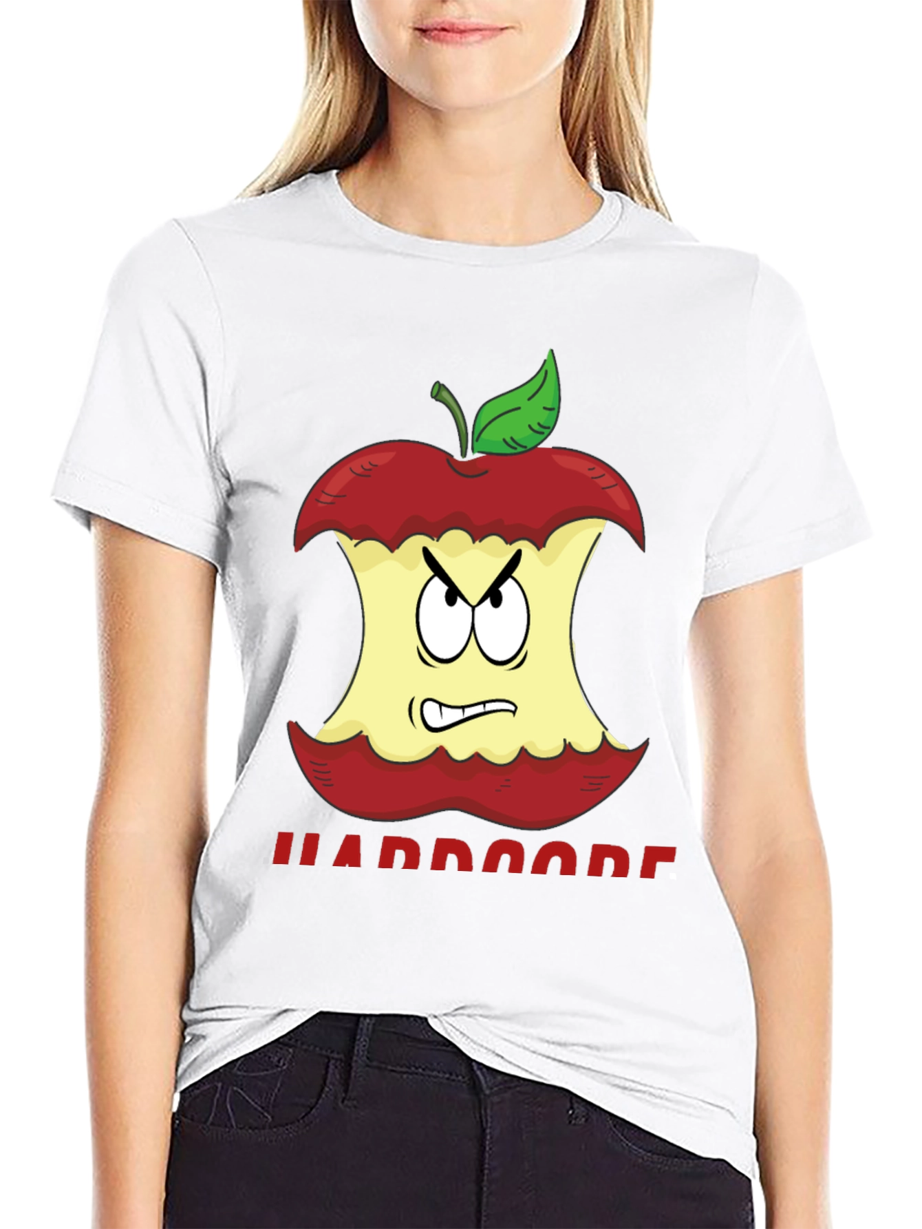 Hardcore Apple Cartoon Graphic T-Shirt