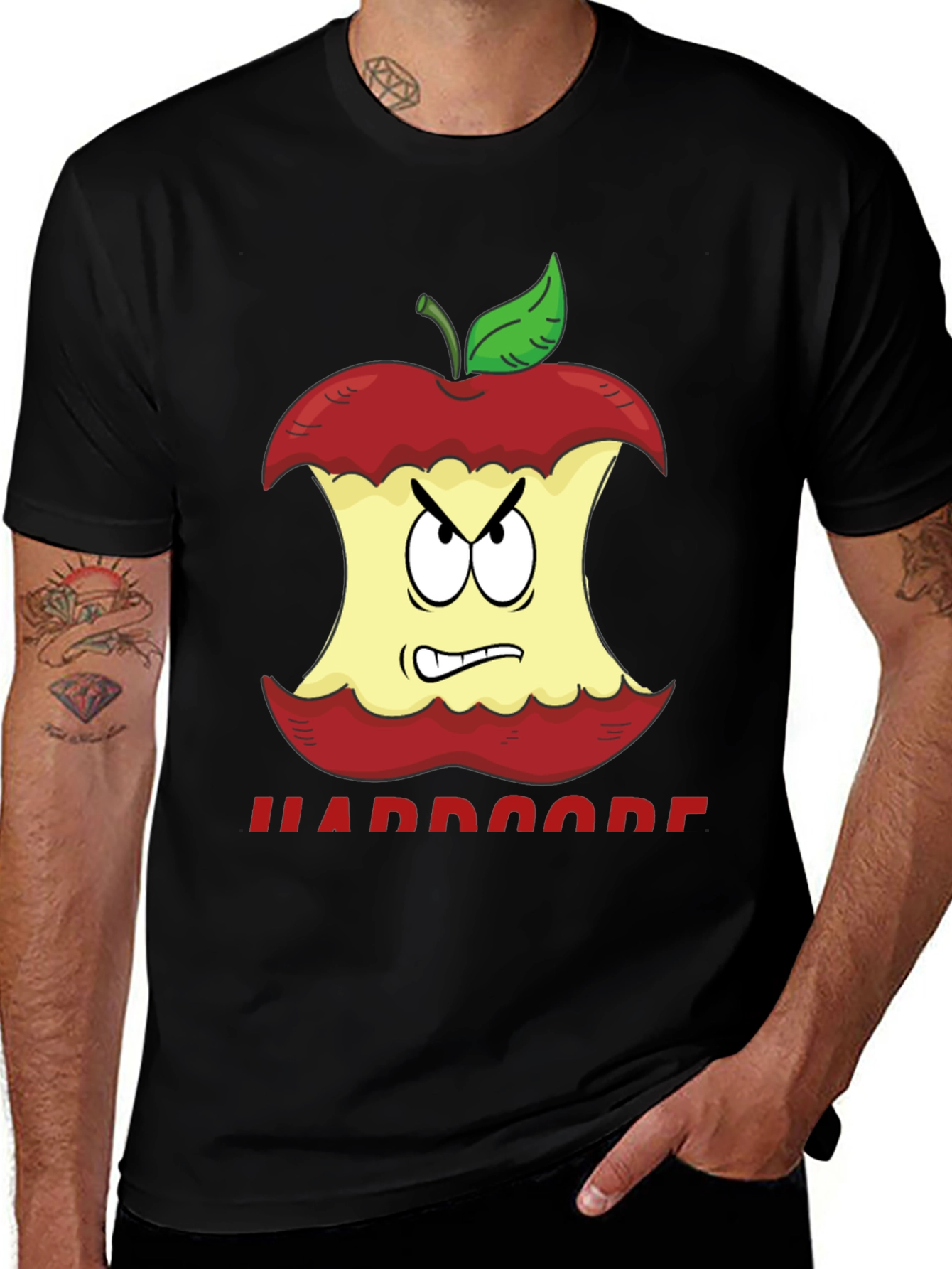 Hardcore Apple Cartoon Graphic T-Shirt