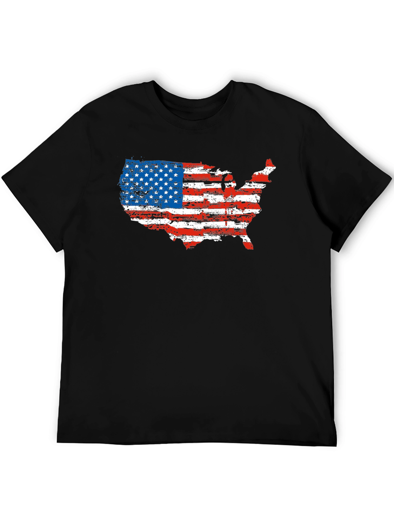 USA Flag Map Graphic Black T-Shirt