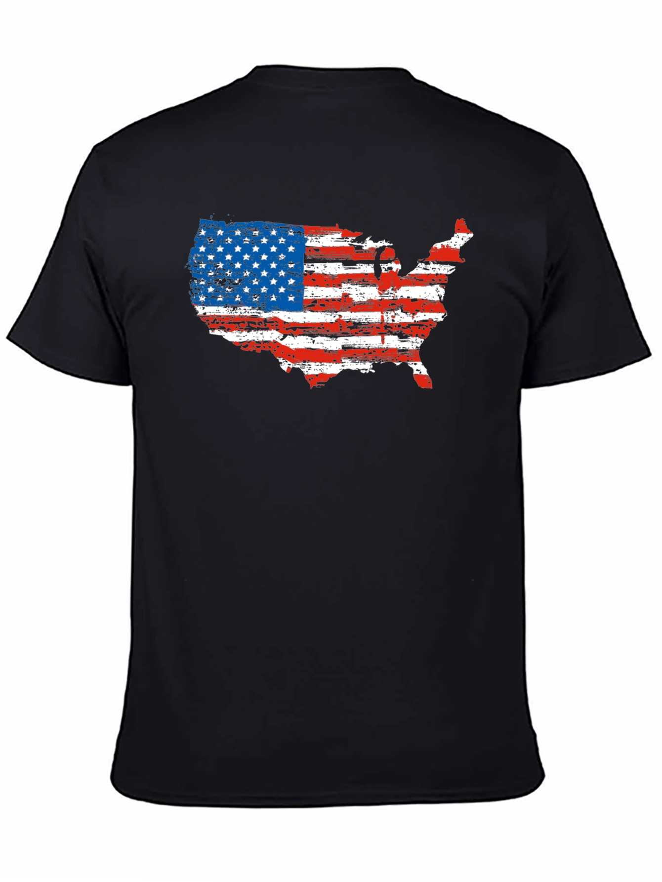 USA Flag Map Graphic Black T-Shirt