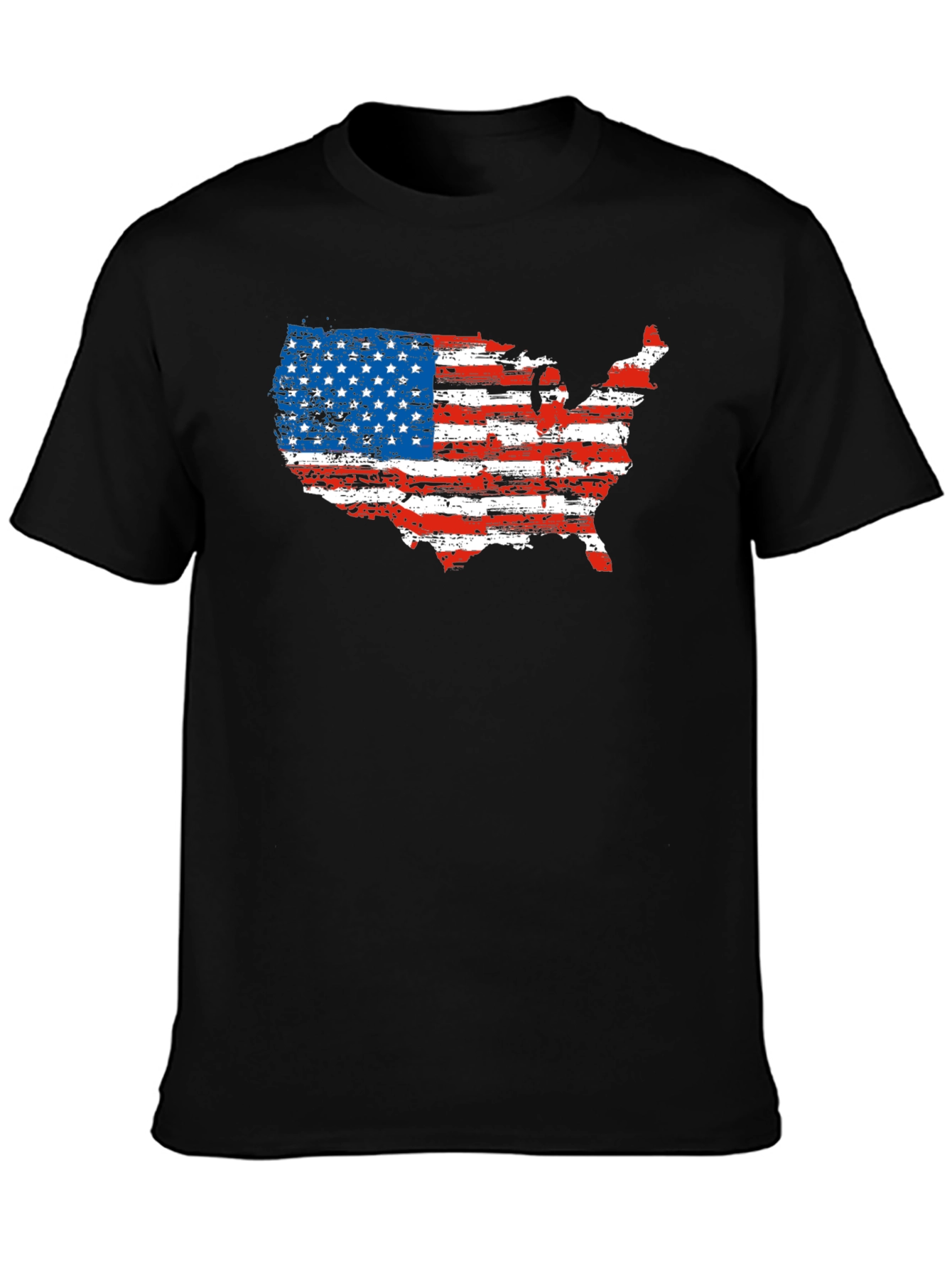 USA Flag Map Graphic Black T-Shirt