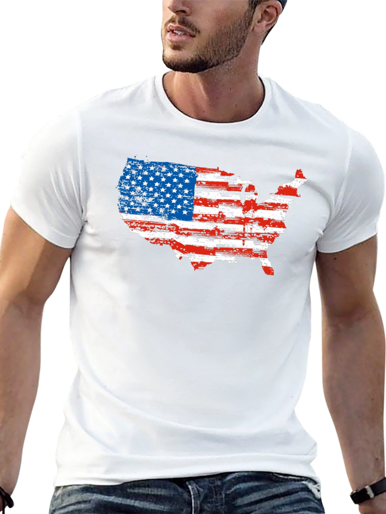 USA Flag Map Graphic Black T-Shirt