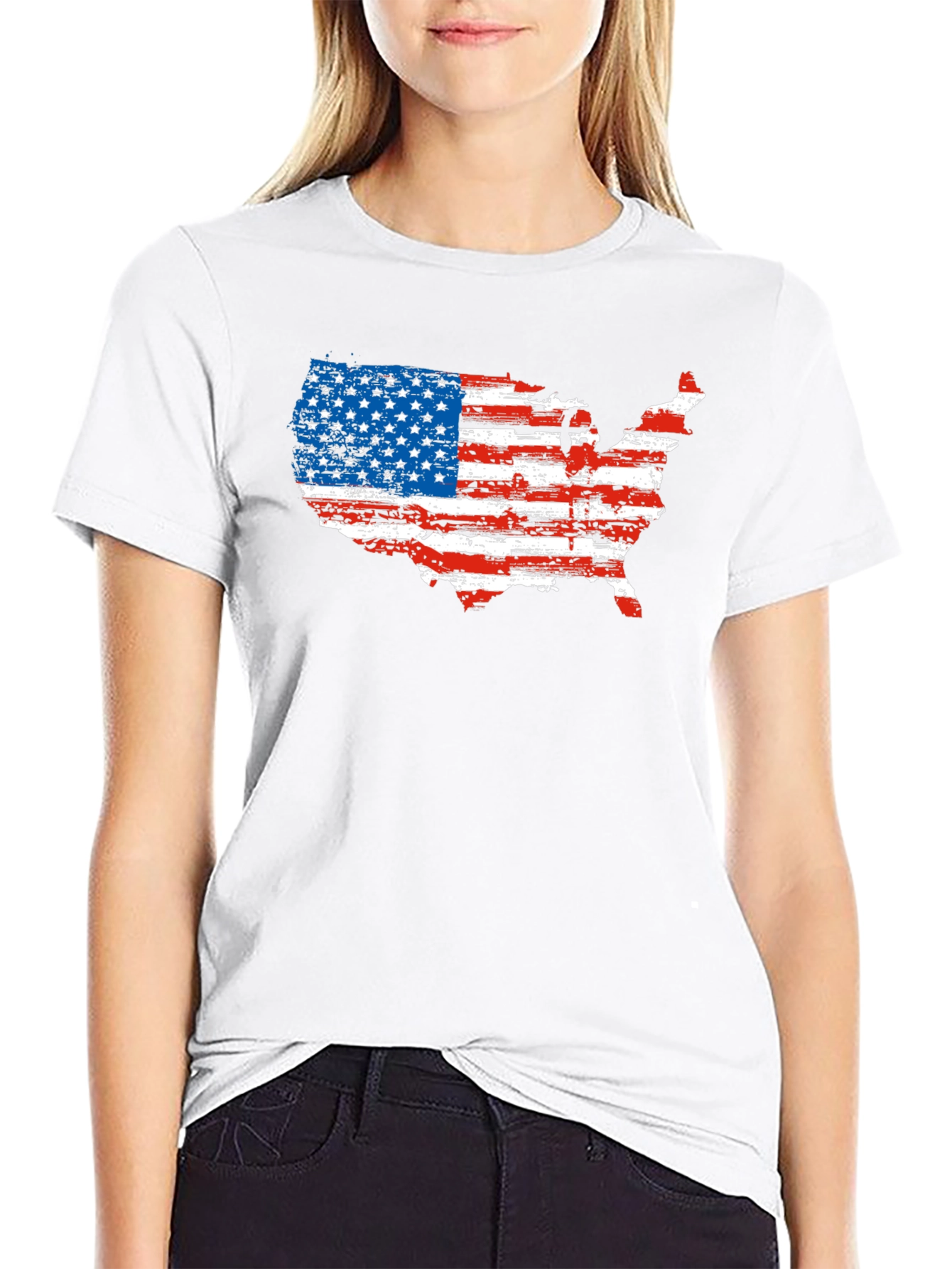 USA Flag Map Graphic Black T-Shirt