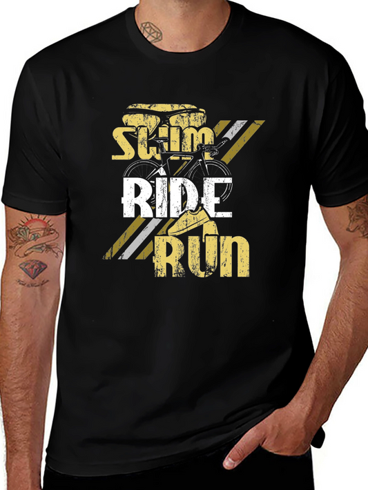 Triathlon T-Shirt - Swim Ride Run - Black Cotton Tee