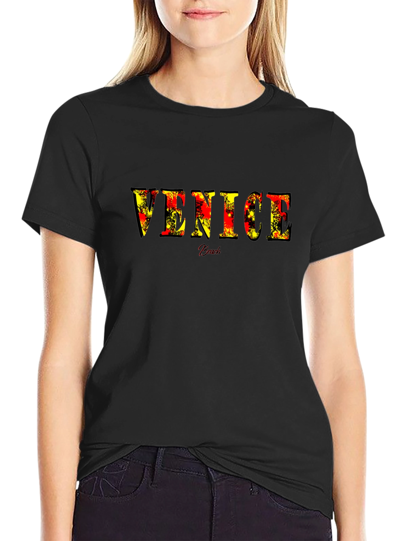 Venice Beach Graphic Tee - Stylish Black Cotton T-Shirt