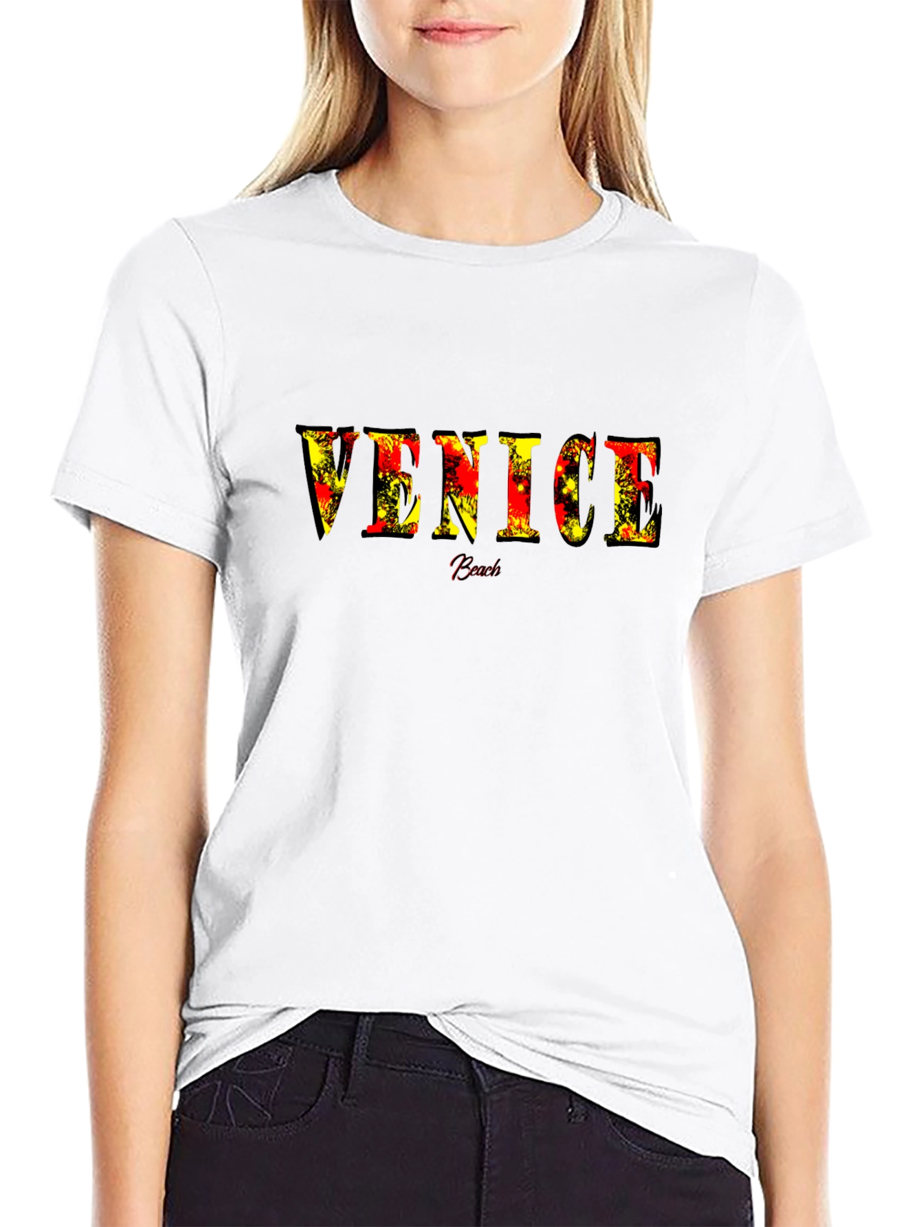 Venice Beach Graphic Tee - Stylish Black Cotton T-Shirt