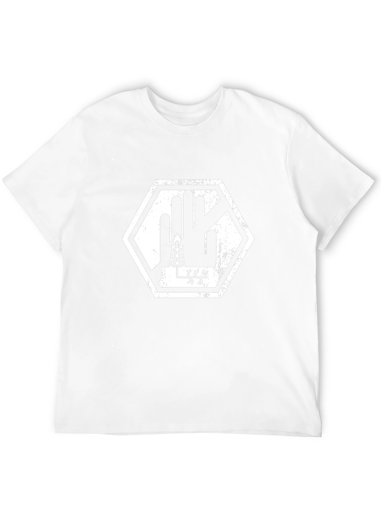 Black Graphic Tee - Oil Rig Palm Hexagon Design