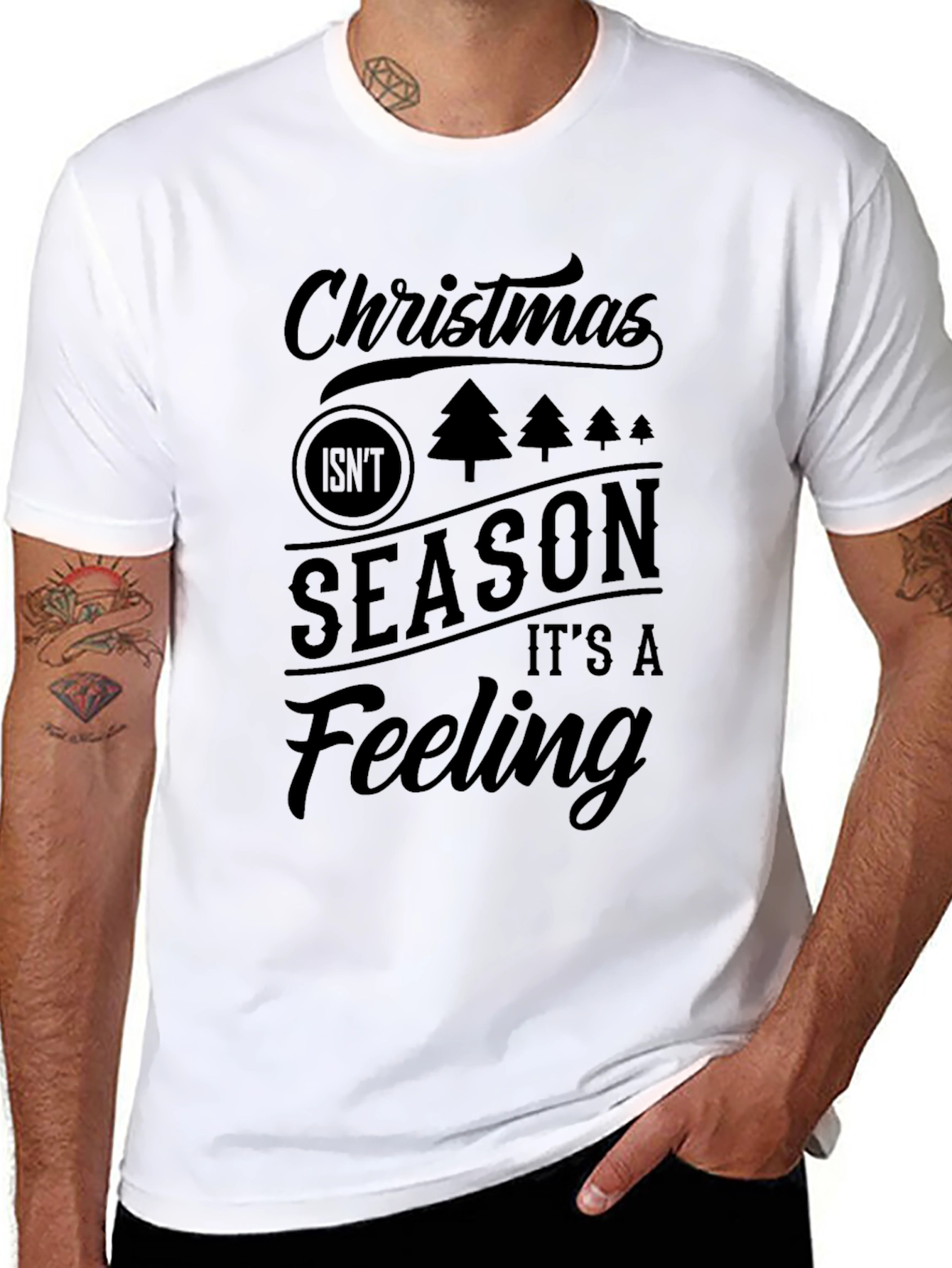 Christmas Feeling Graphic Print Mens Black T-Shirt