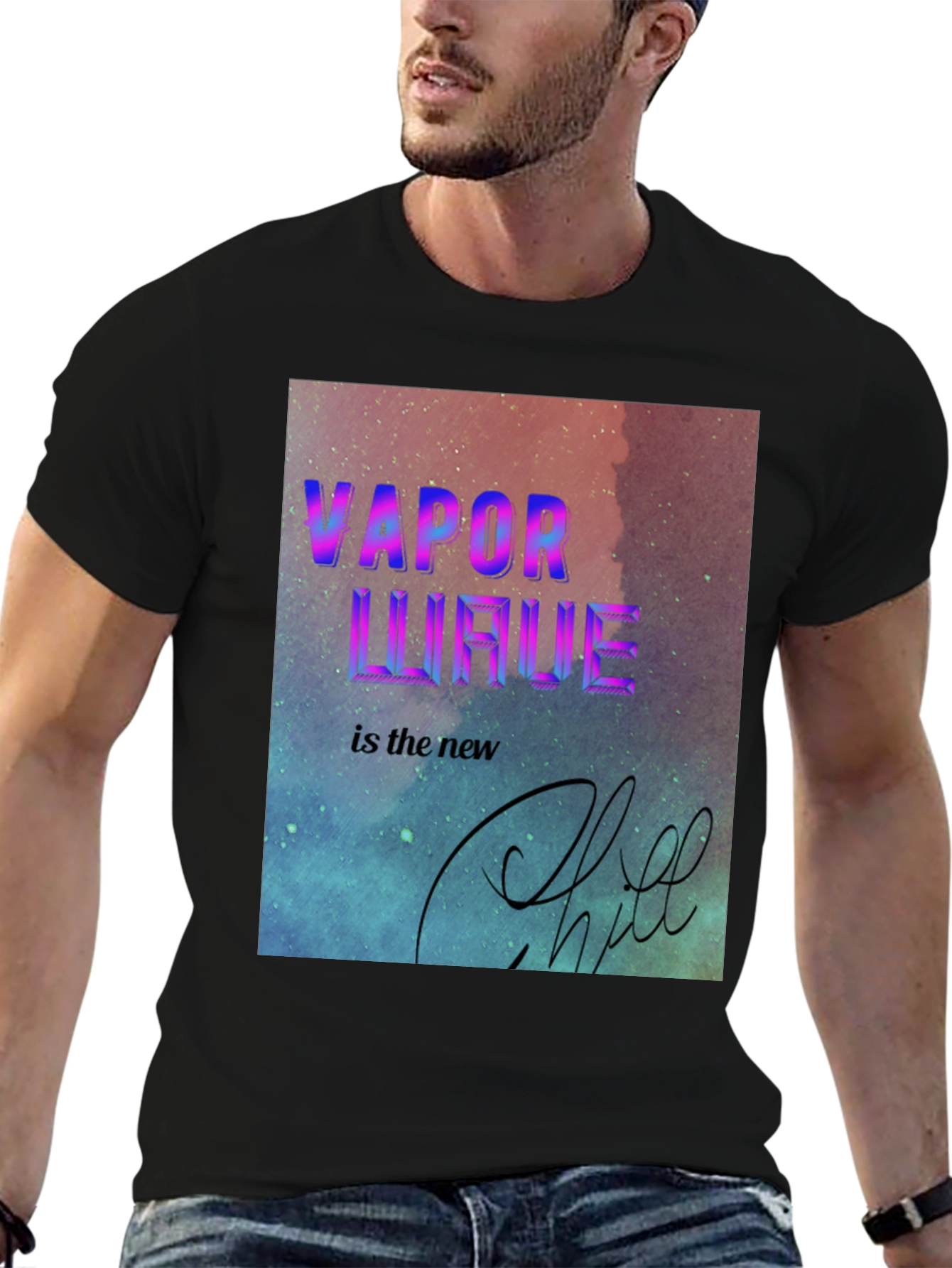 Vaporwave Chill Tee - Retro Aesthetic Black T-Shirt