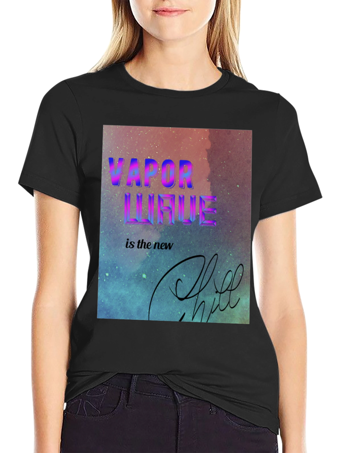 Vaporwave Chill Tee - Retro Aesthetic Black T-Shirt