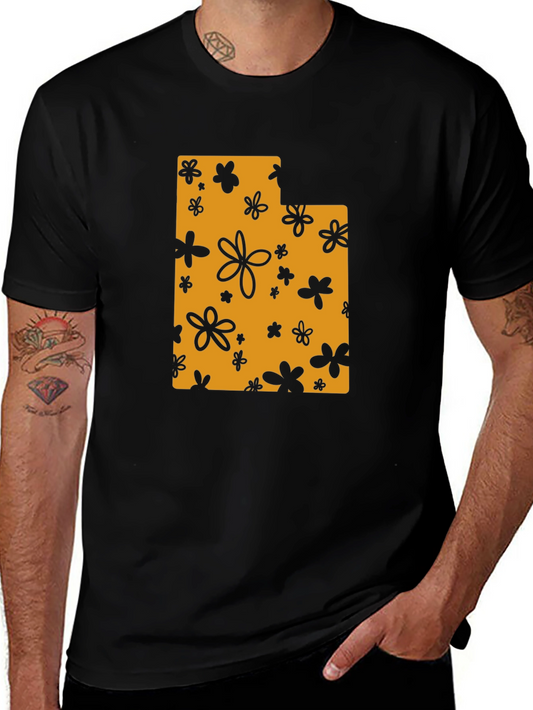 Floral Utah State T-Shirt - Black