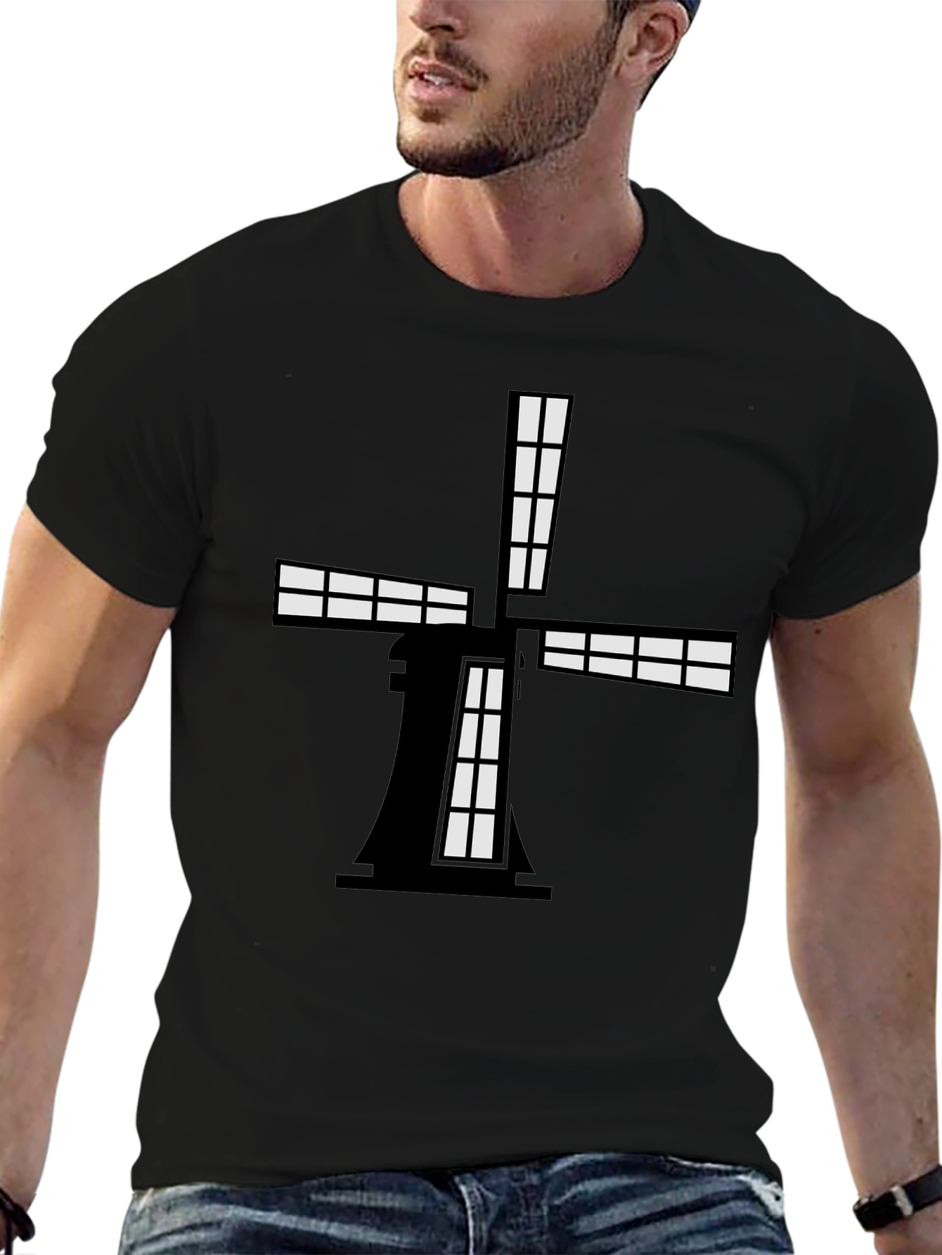 Windmill Graphic Tee - Black Cotton Blend Shirt